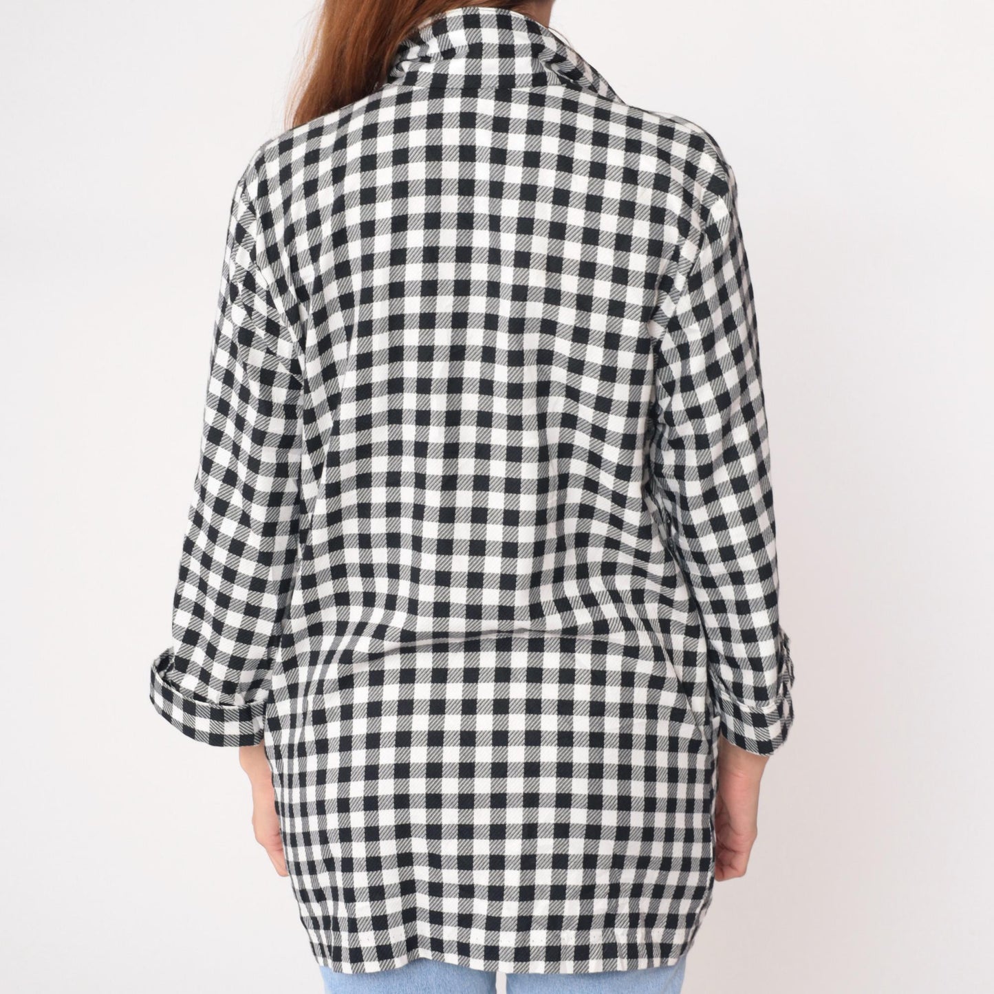 90s Kenneth Mitchell Black White Gingham Blazer Notched Collar Medium