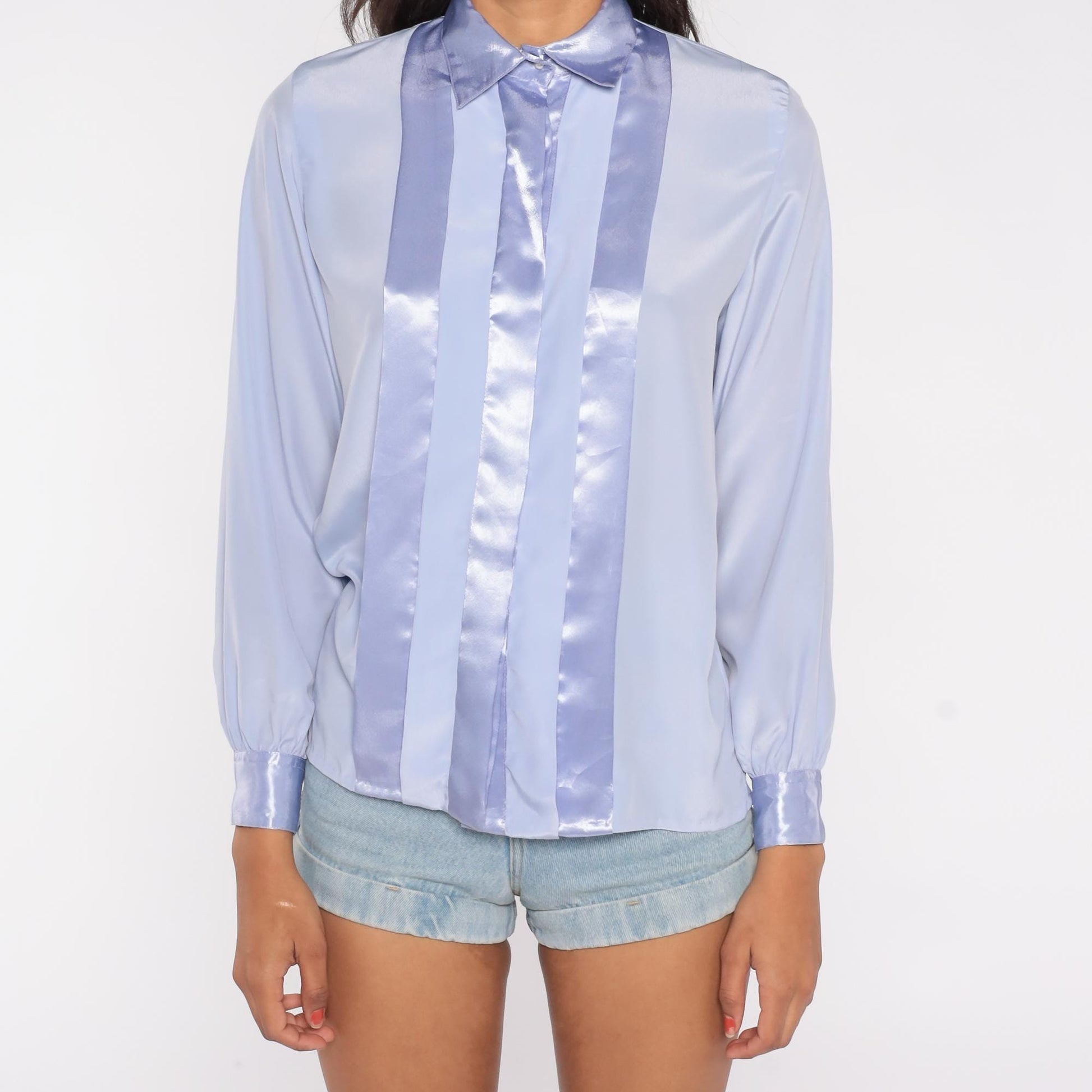 Y2K Jacklyn Smith Periwinkle Blouse Satin Panel Button Front Small
