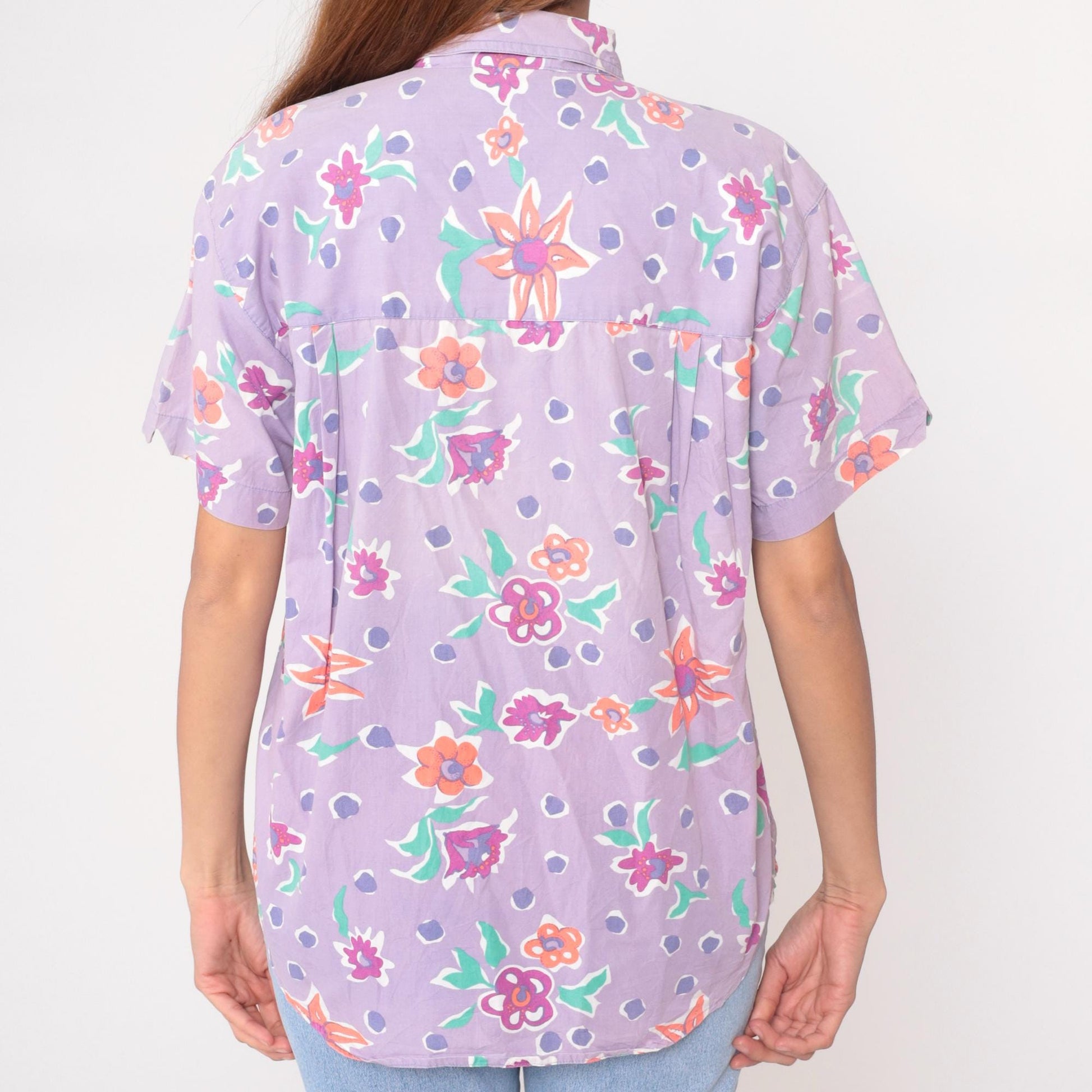 90s Preview International Floral Button-Up Blouse Purple Cotton Medium