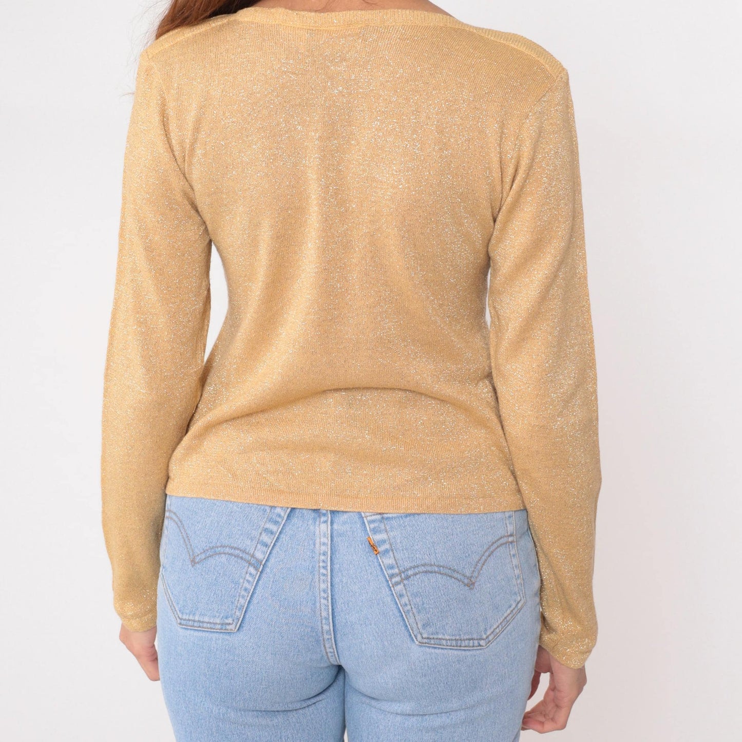 90s Newport News Gold Metallic Sweater Shimmer Knit Small S