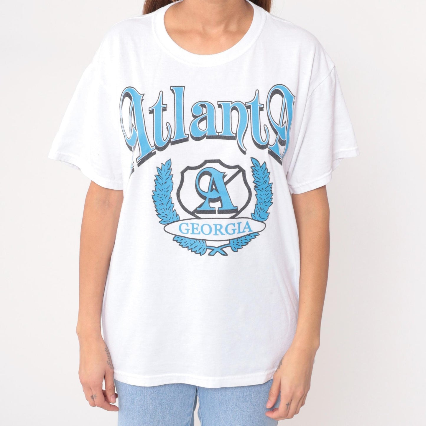 90s Atlanta Georgia Jerzees T-Shirt White Graphic Logo Large L