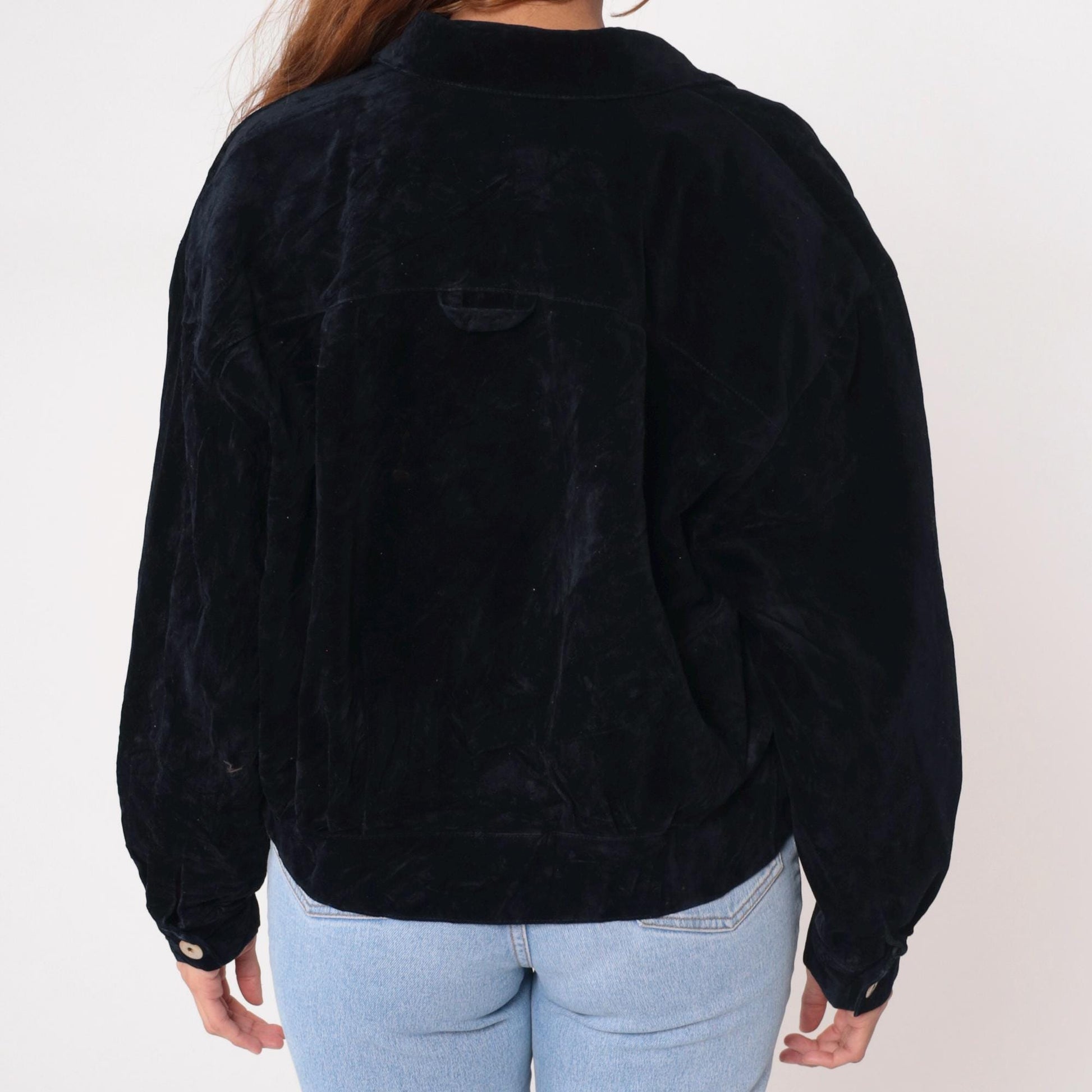 90s Evan Picone Black Velvet Cardigan Embroidered Gold Red Pink Medium M