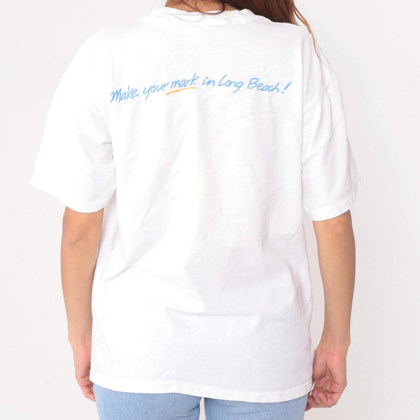 90s Landmark Square Long Beach Graphic Tee White Cotton XL