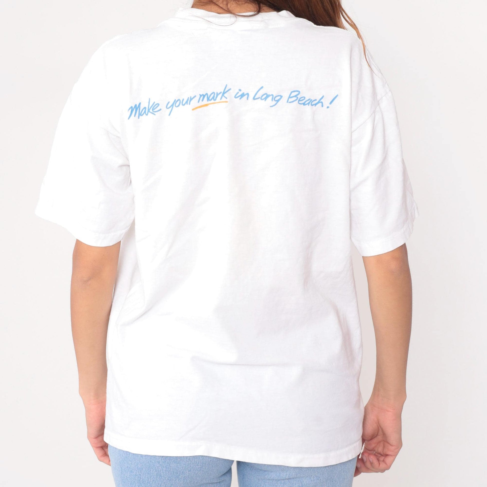 90s Landmark Square Long Beach Graphic Tee White Cotton XL