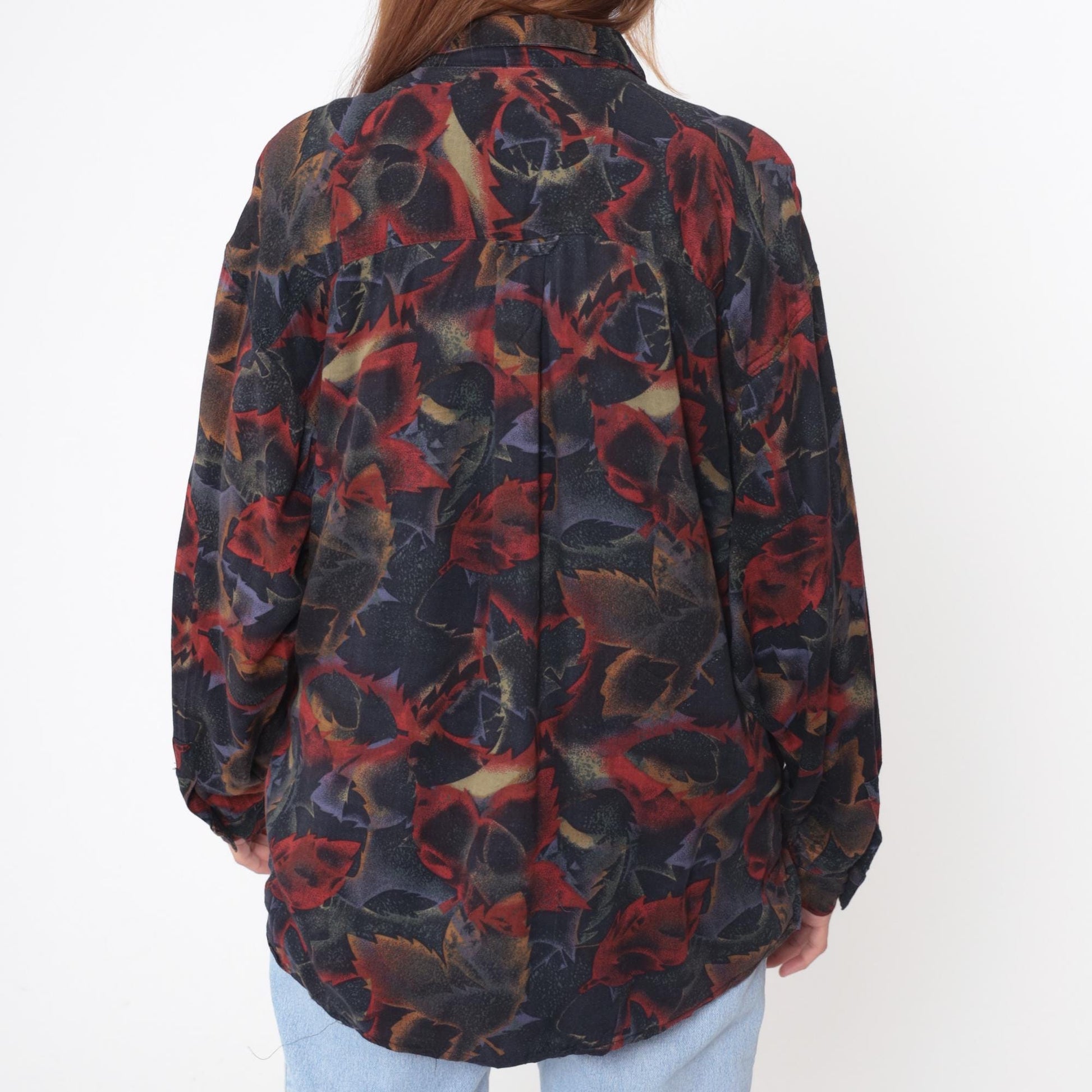 90s Jazzman Sportswear Leaf Print Button-Up Blouse Long Sleeve Multicolor Extra Large XXL
