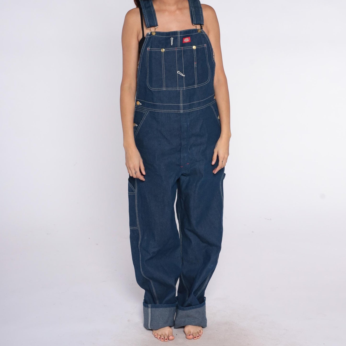 Dickies Navy Denim Overalls 90s Workwear Dungarees Unisex Large L