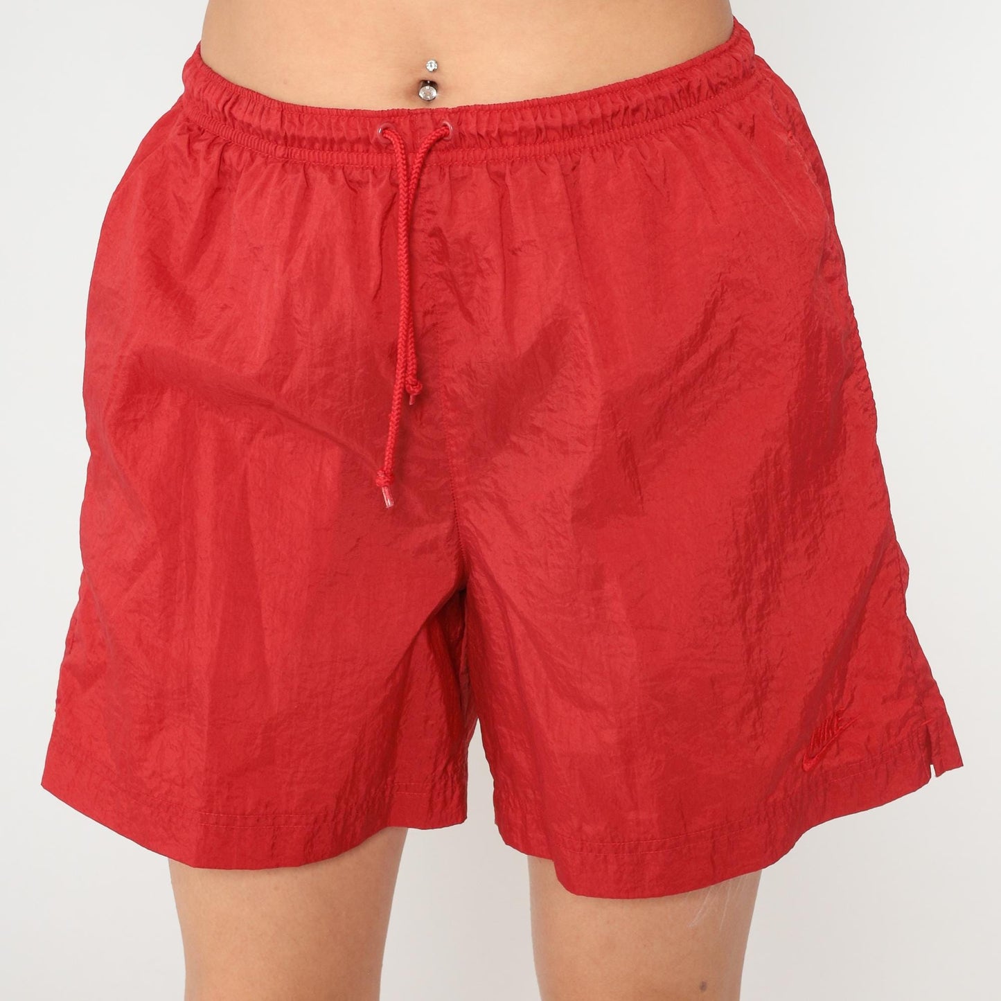 90s Nike Red Athletic Shorts Elastic Waist Swoosh Small S