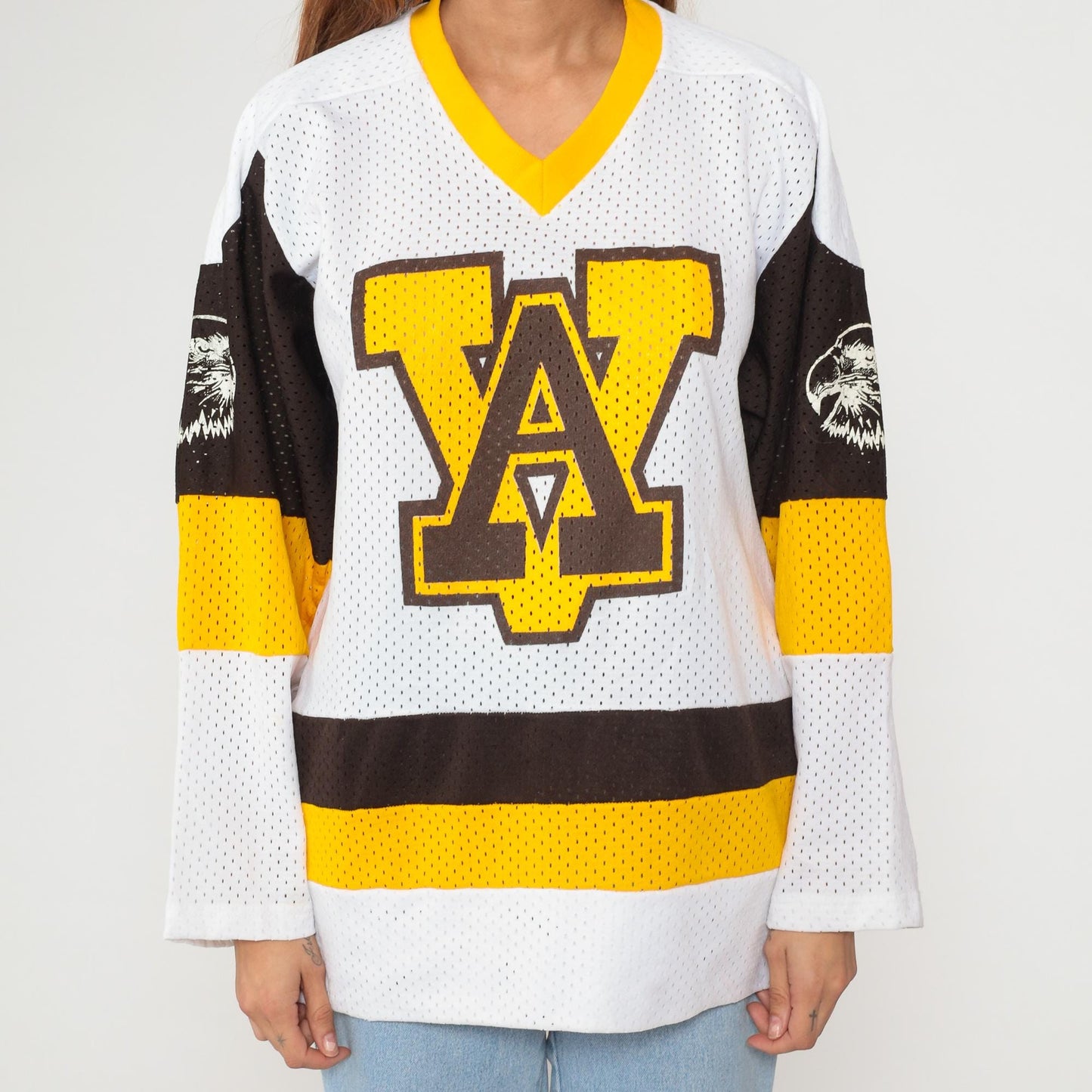 80s Westwood Sports Hockey Jersey Eagle Logo Colorblock White Medium M