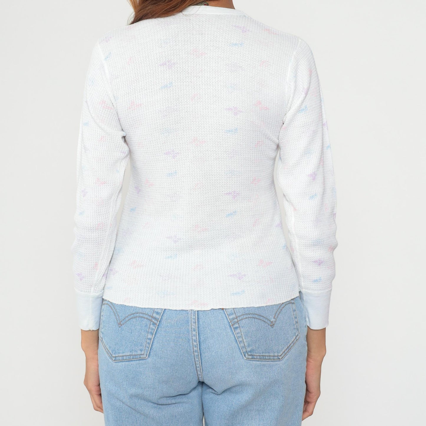 80s High Sierra Butterfly Thermal Waffle Knit Long Sleeve Tee White Medium