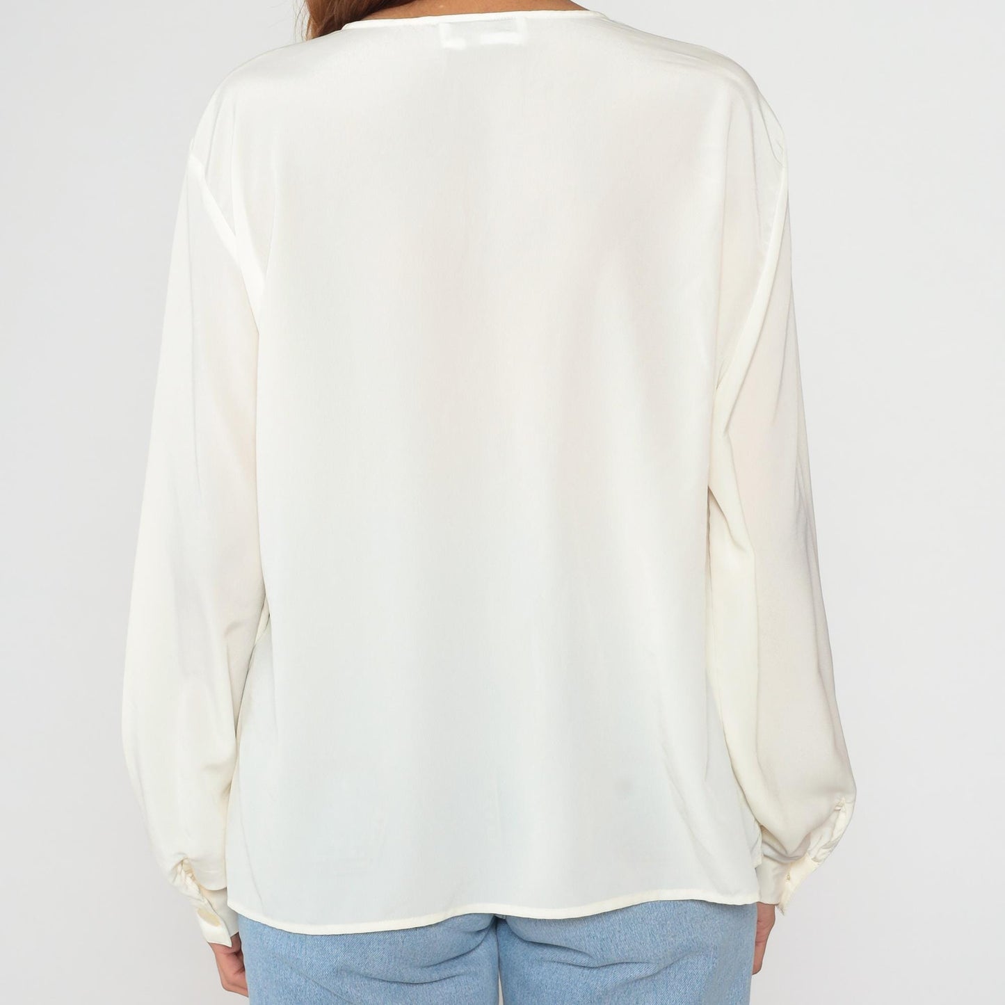90s Worthington Cream Embroidered Blouse Long Sleeve Button Front Large L