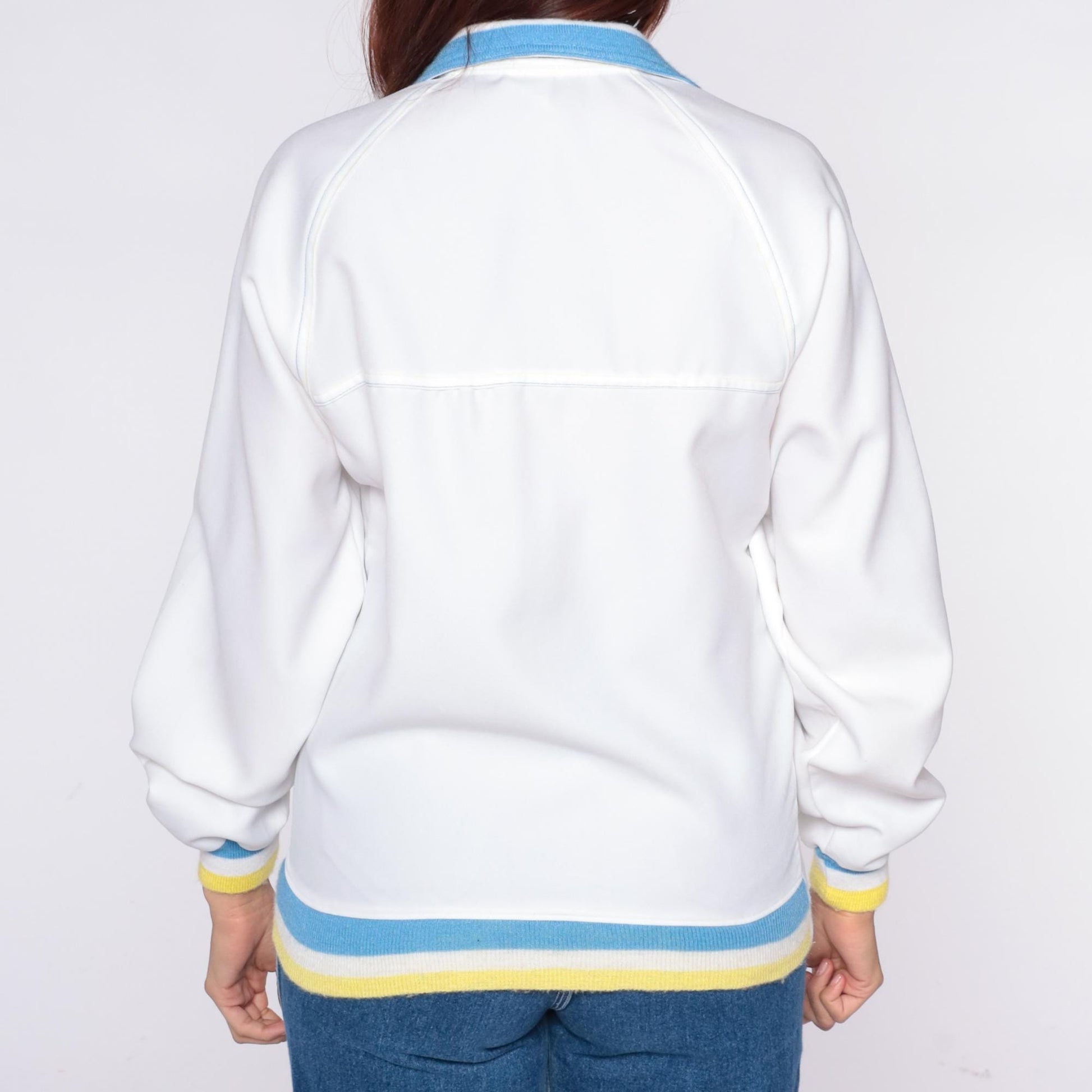 80s Sportsmaster Track Jacket White Windbreaker Blue Yellow Stripe Small