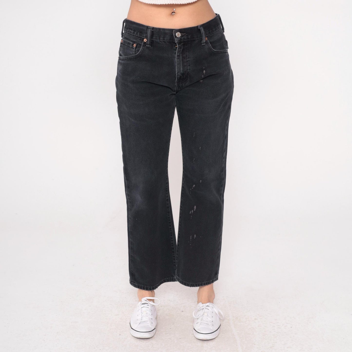 Y2K Levi's 517 Black Denim Jeans Straight Leg Distressed Raw Hem Medium M