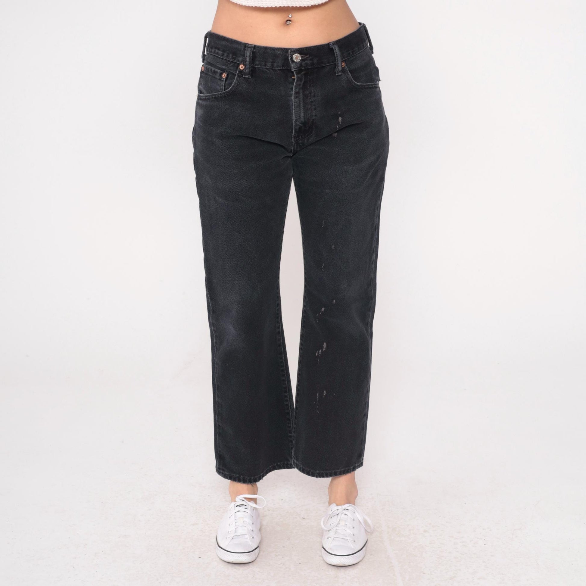 Y2K Levi's 517 Black Denim Jeans Straight Leg Distressed Raw Hem Medium M