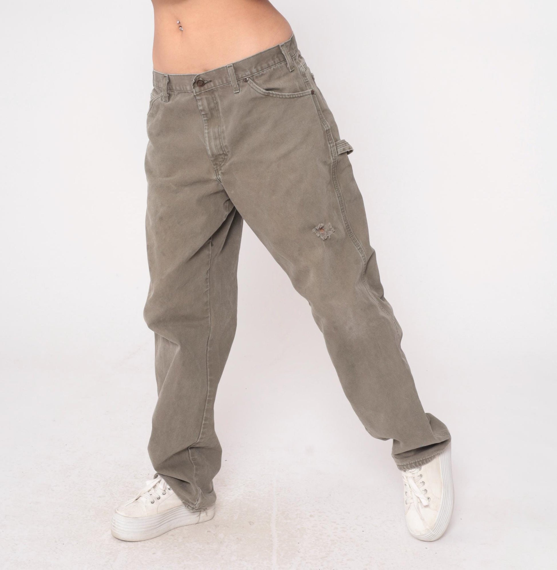Y2K Dickies Carpenter Pants Sage Green Cotton Straight Leg Large L