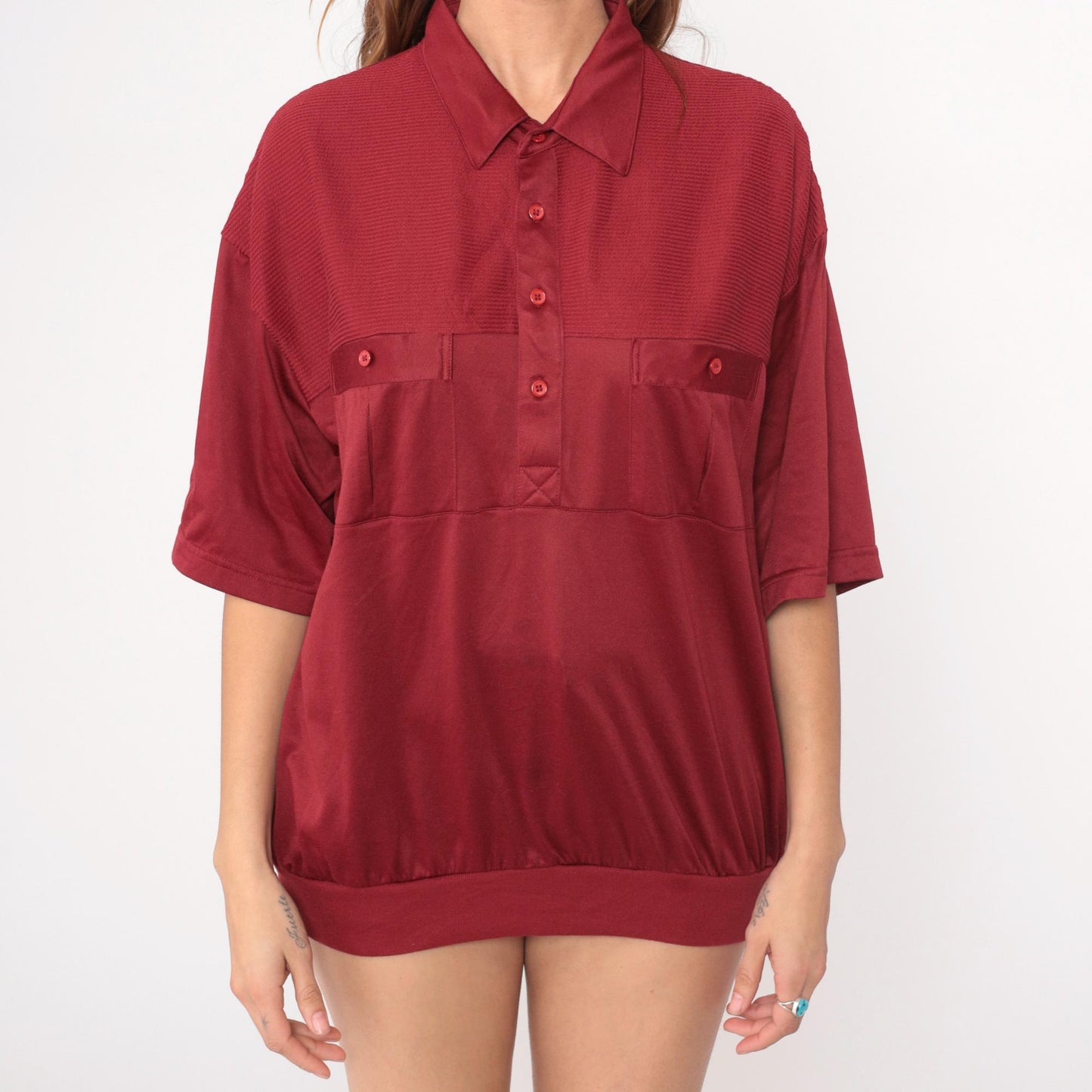80s Burgundy Polo Shirt Classics by Palmland Button Front Cotton Extra Large XL