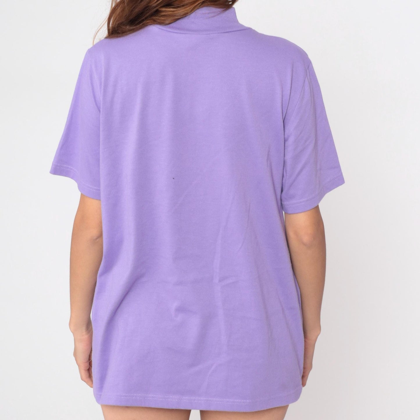 90s Roamans Lavender Mock Turtleneck Short Sleeve Cotton Top Large