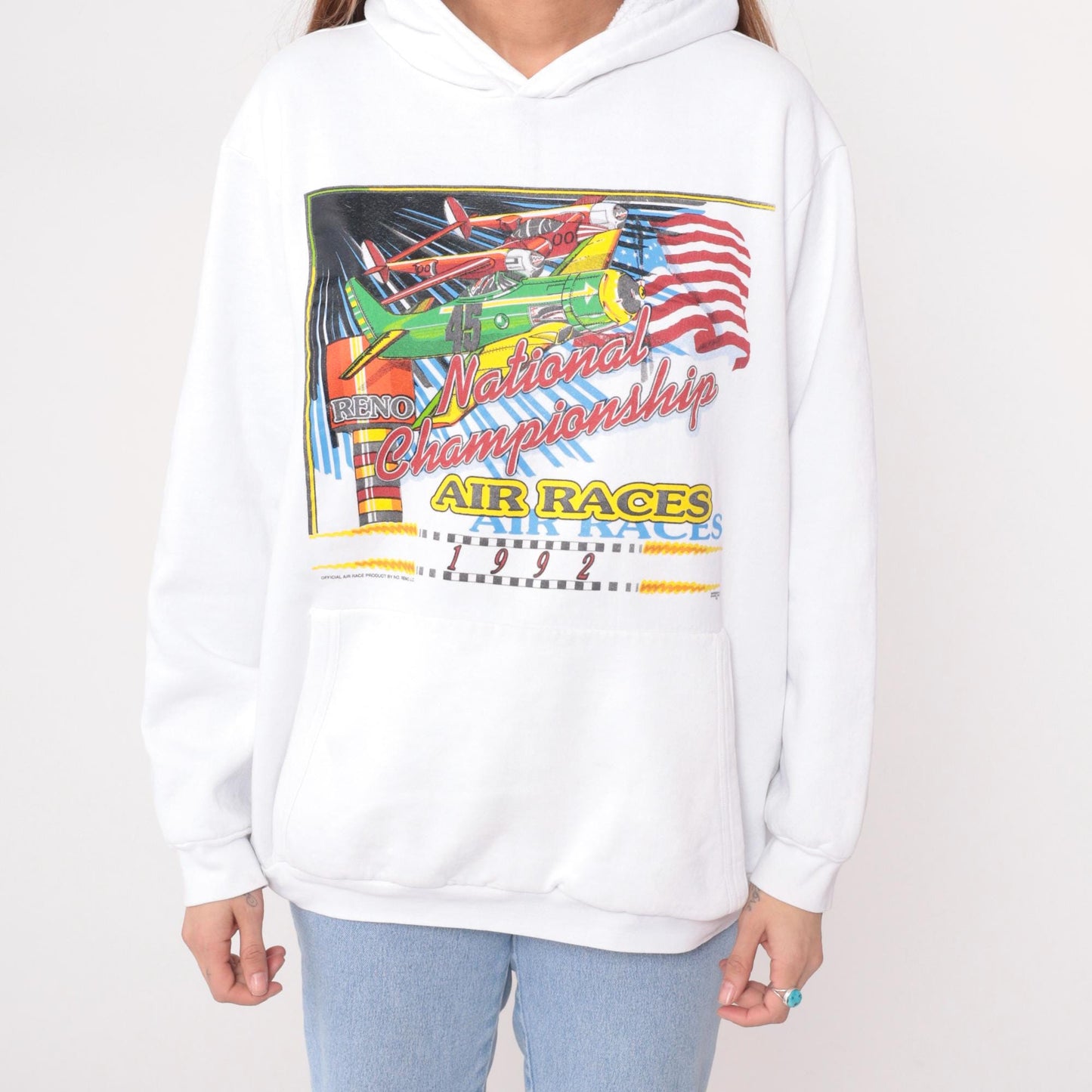 90s Reno National Championship Air Races Hoodie White Graphic Plus Size XXL