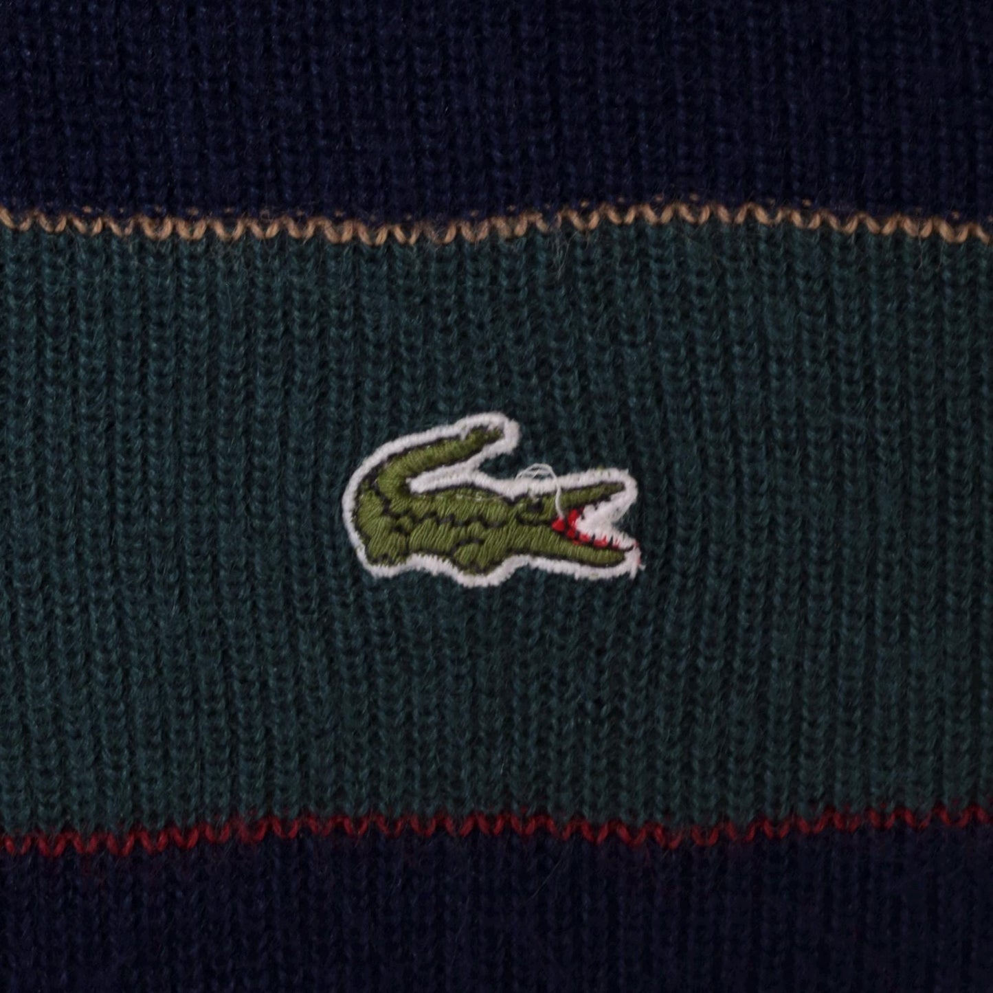 80s Izod Lacoste Navy Sweater Green Stripe Crocodile Crew Neck Large