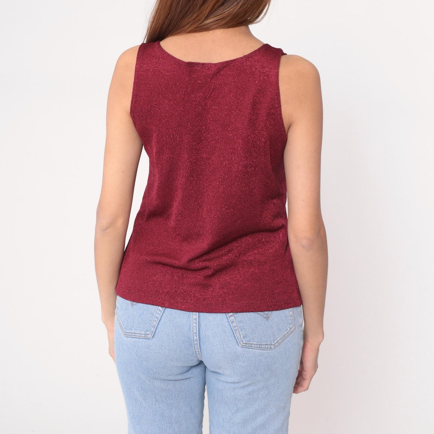 90s Burgundy Heathered Knit Tank Top Scoop Neck Sleeveless 1X