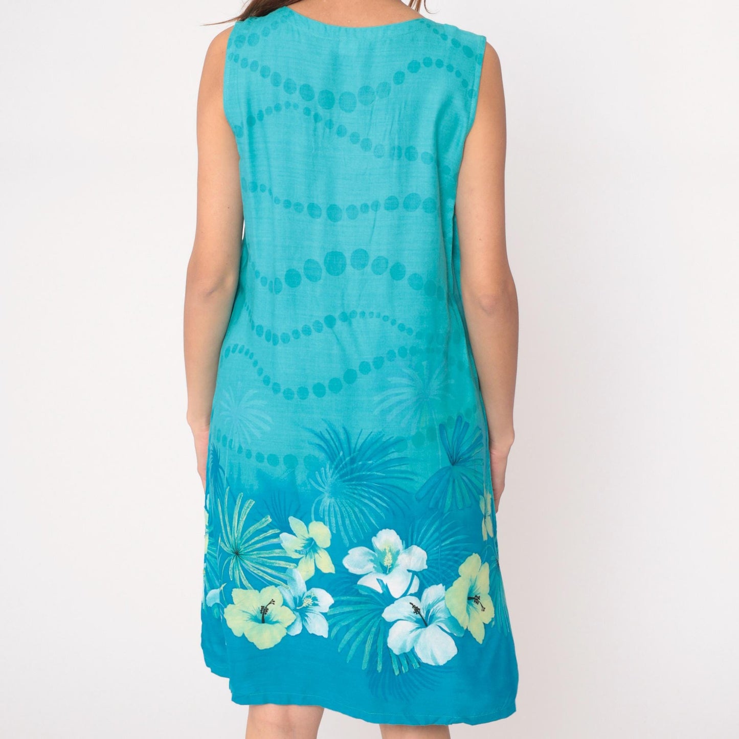 Y2K Hi Lites Hawaiian Dress Tropical Print Turquoise Knee Length Large L