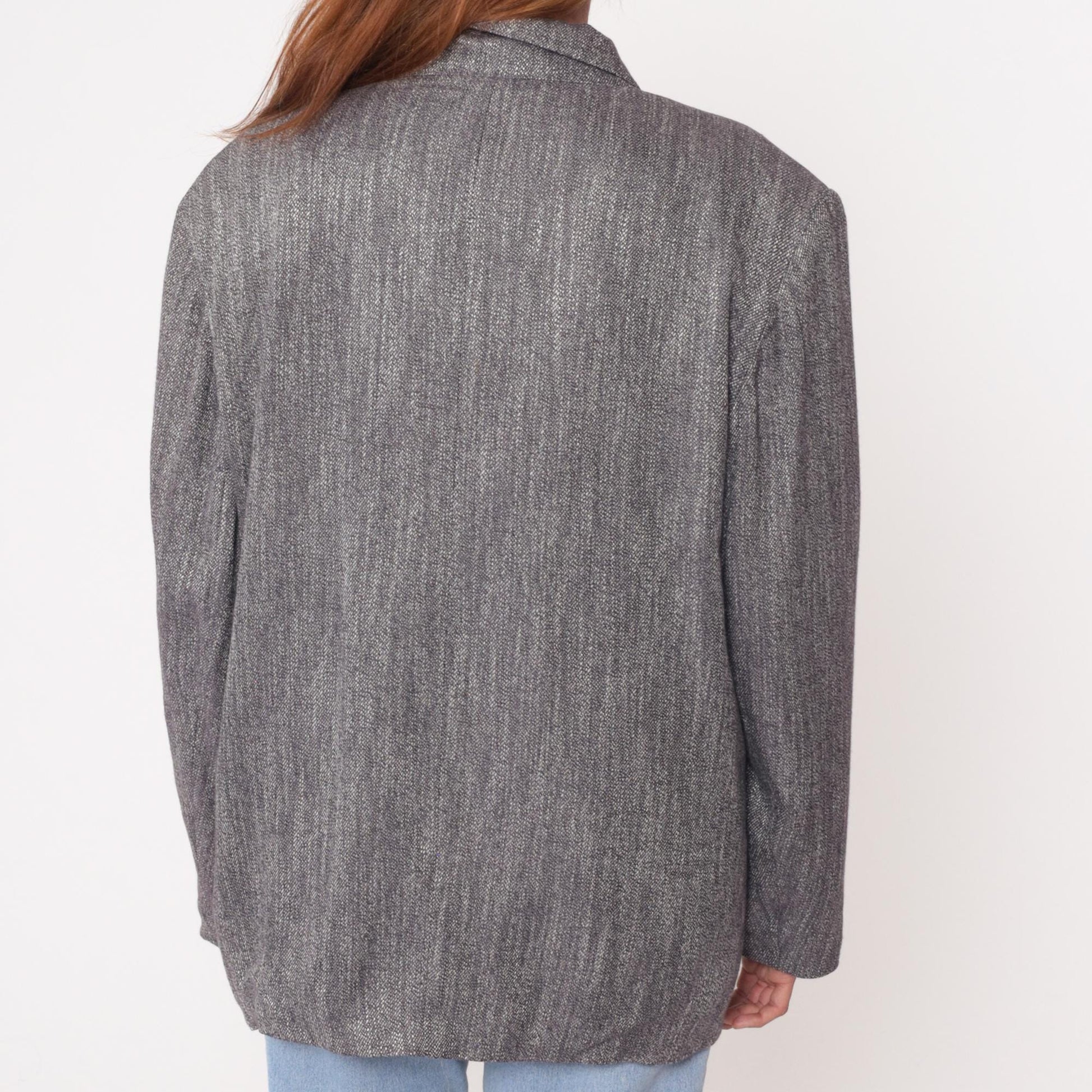 80s Metra by Jantzen Double Breasted Blazer Charcoal Herringbone Peak Lapel Extra Large