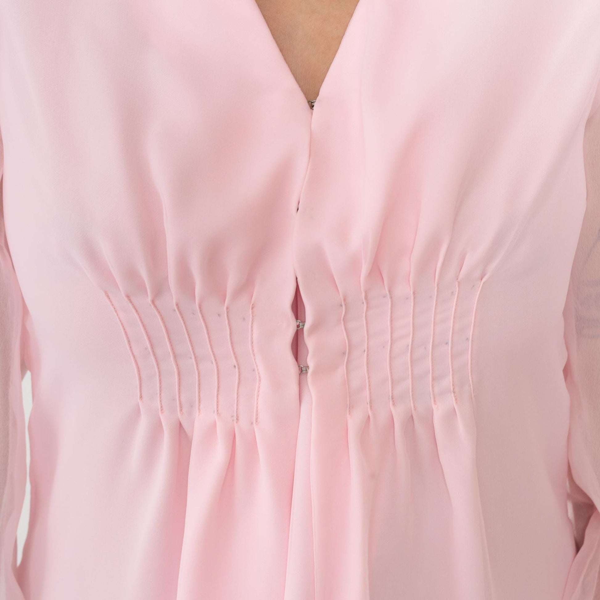 70s Pink Polyester Dress V-Neck Button Front Knee-Length Small