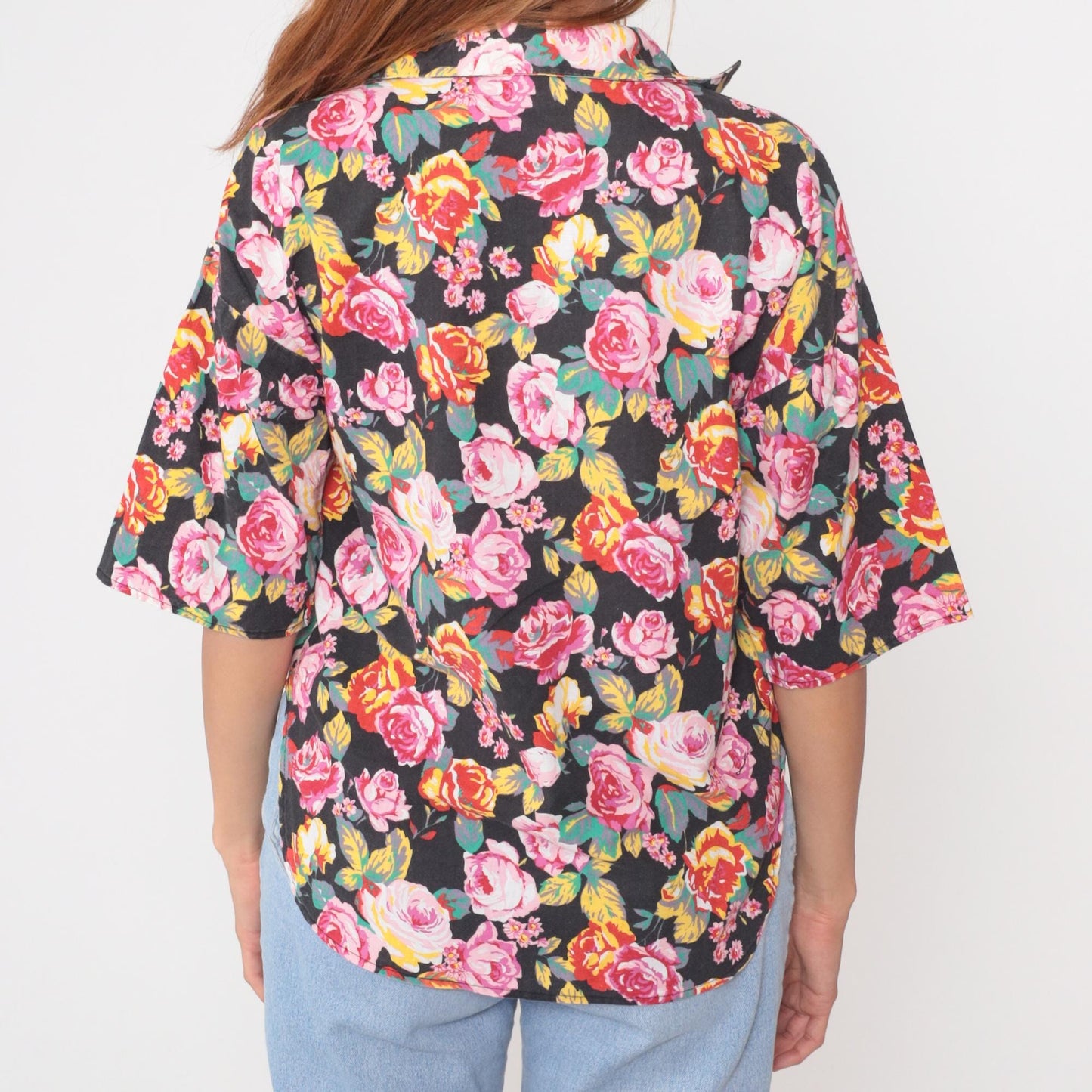 90s Sure Thing of California Black Floral Button Down Shirt Medium M