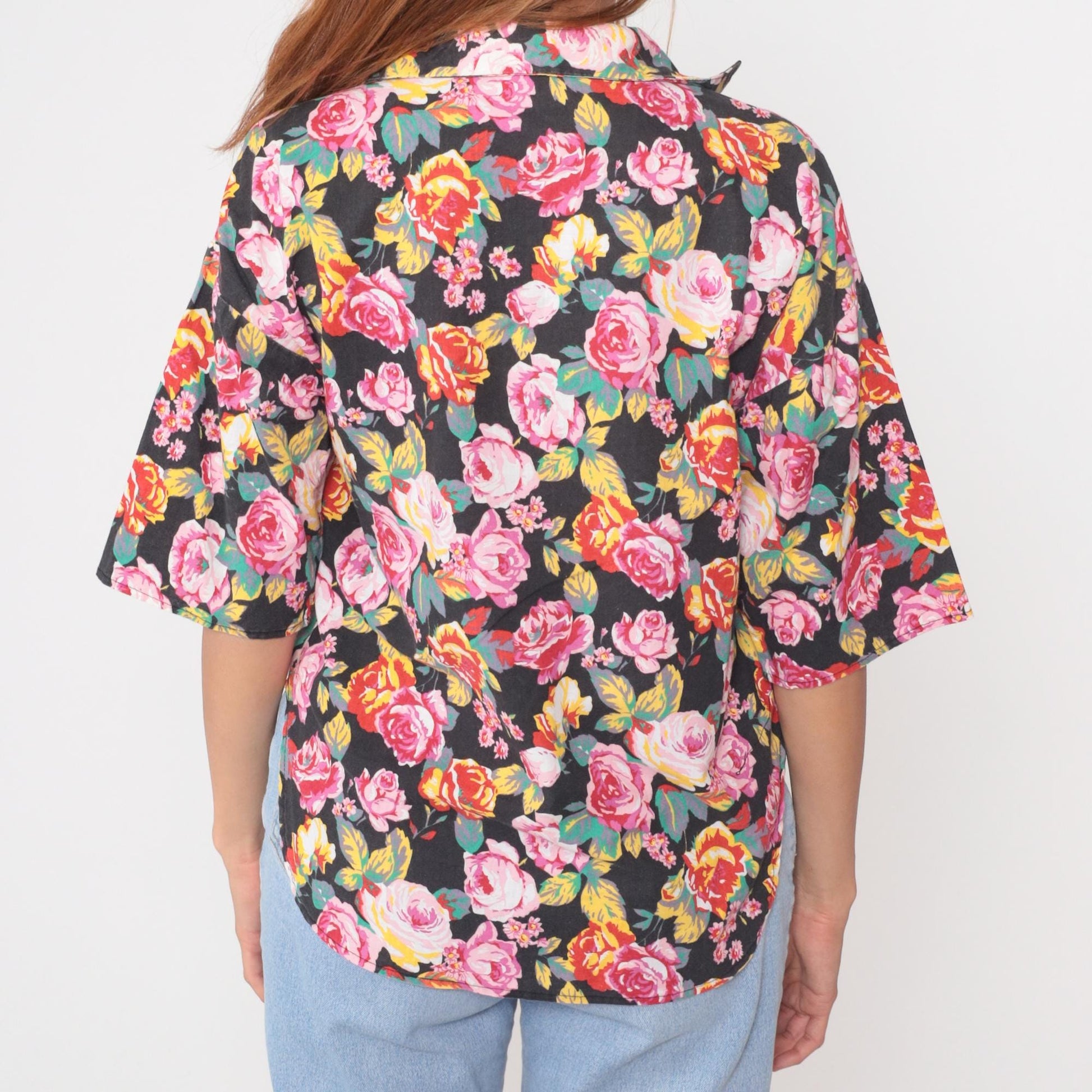 90s Sure Thing of California Black Floral Button Down Shirt Medium M