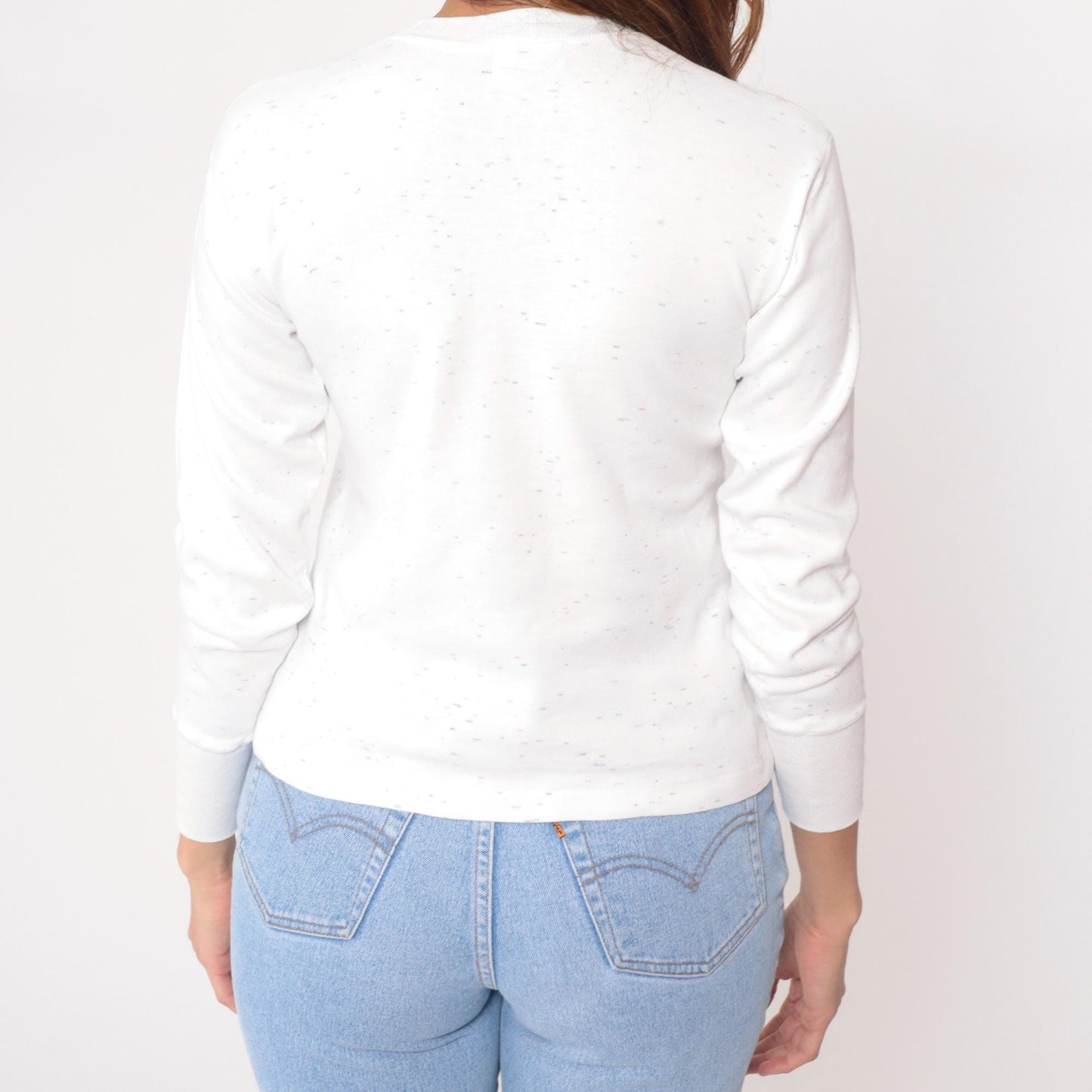 90s White Thermal Waffle Knit Crew Neck Long Sleeve Top Medium M