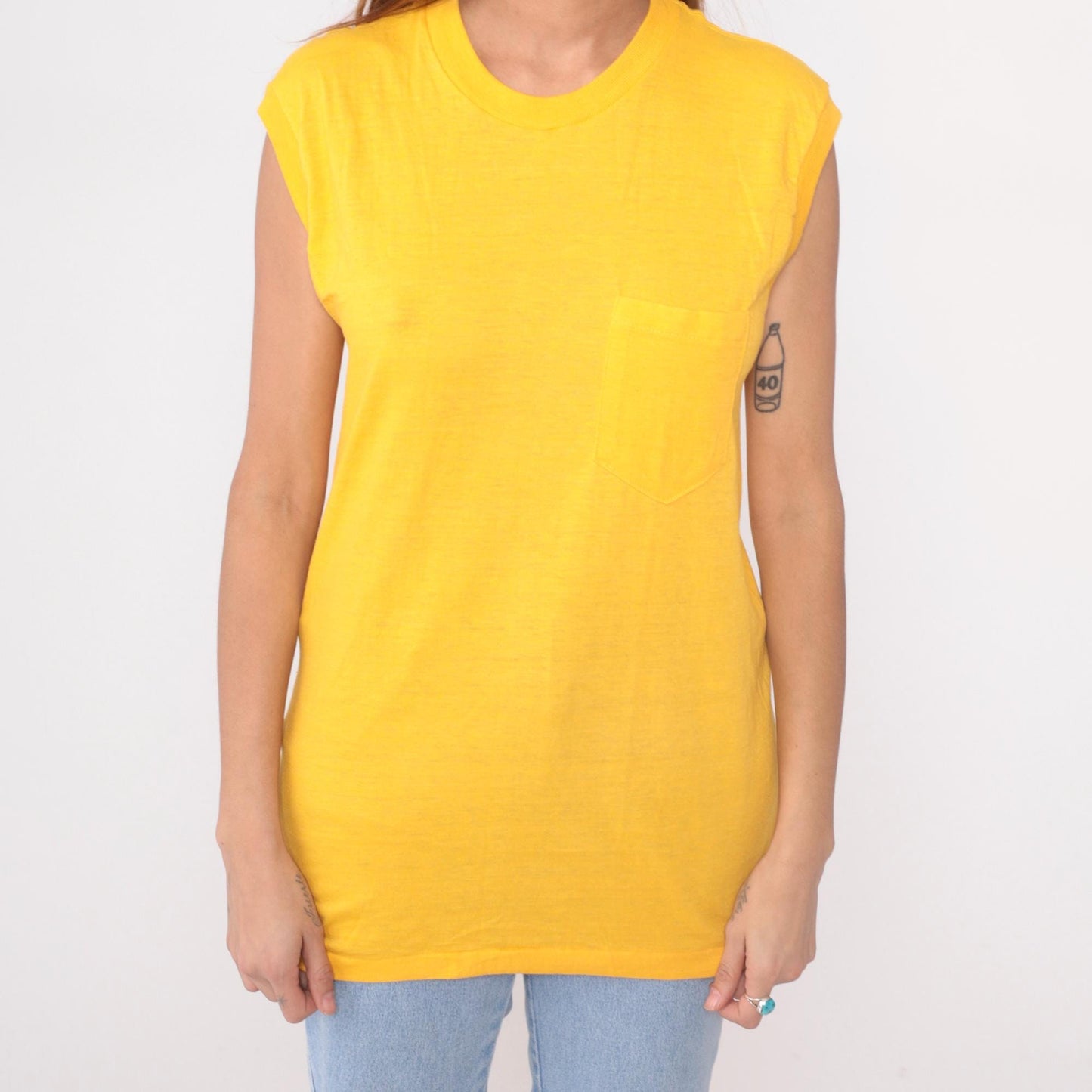 80s McGREGOR Yellow Muscle Tee Tank Top Chest Pocket Tunic Large L