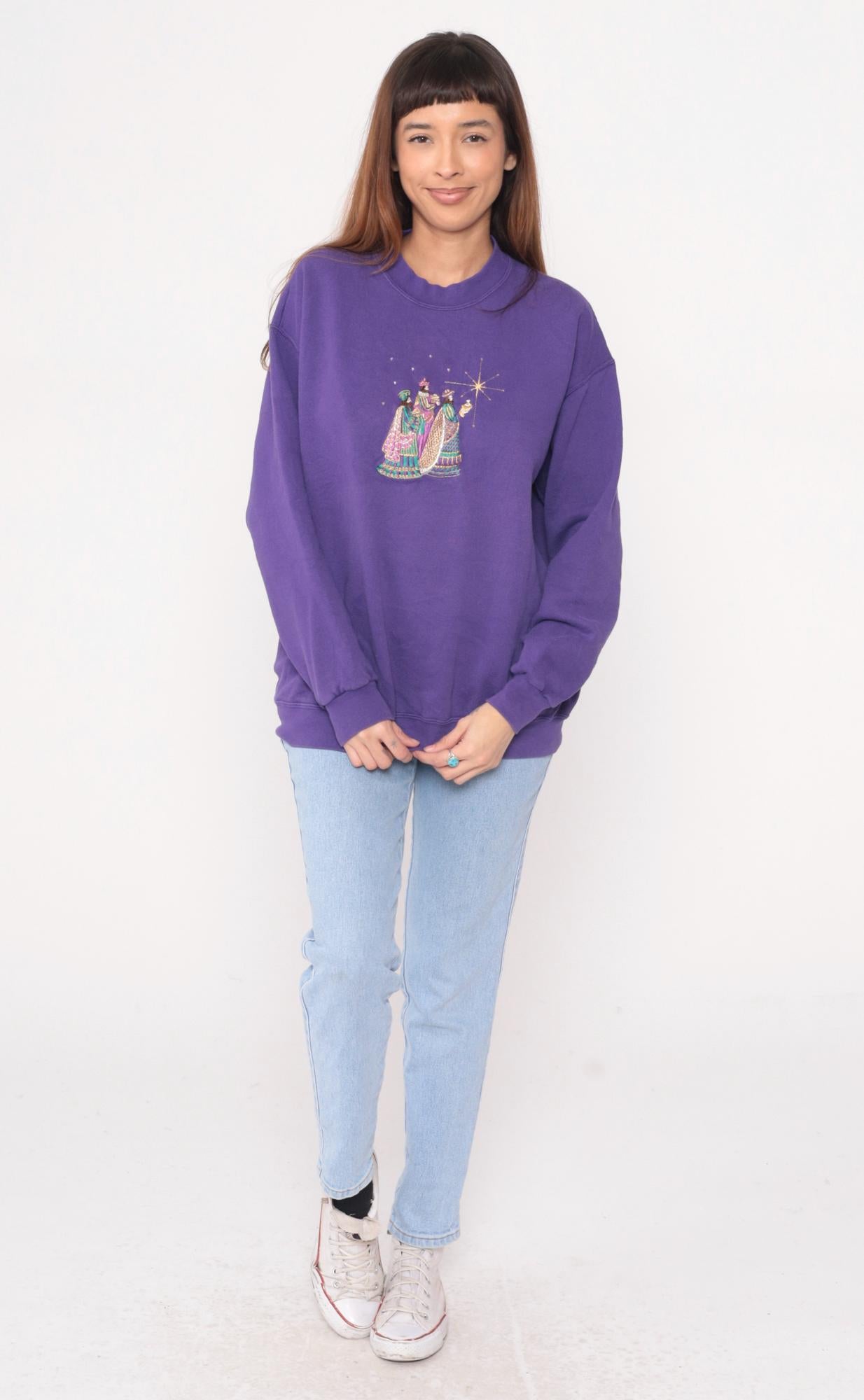 90s Peanut Butter and Jelly Purple Sweatshirt Three Wise Men Embroidered Large L