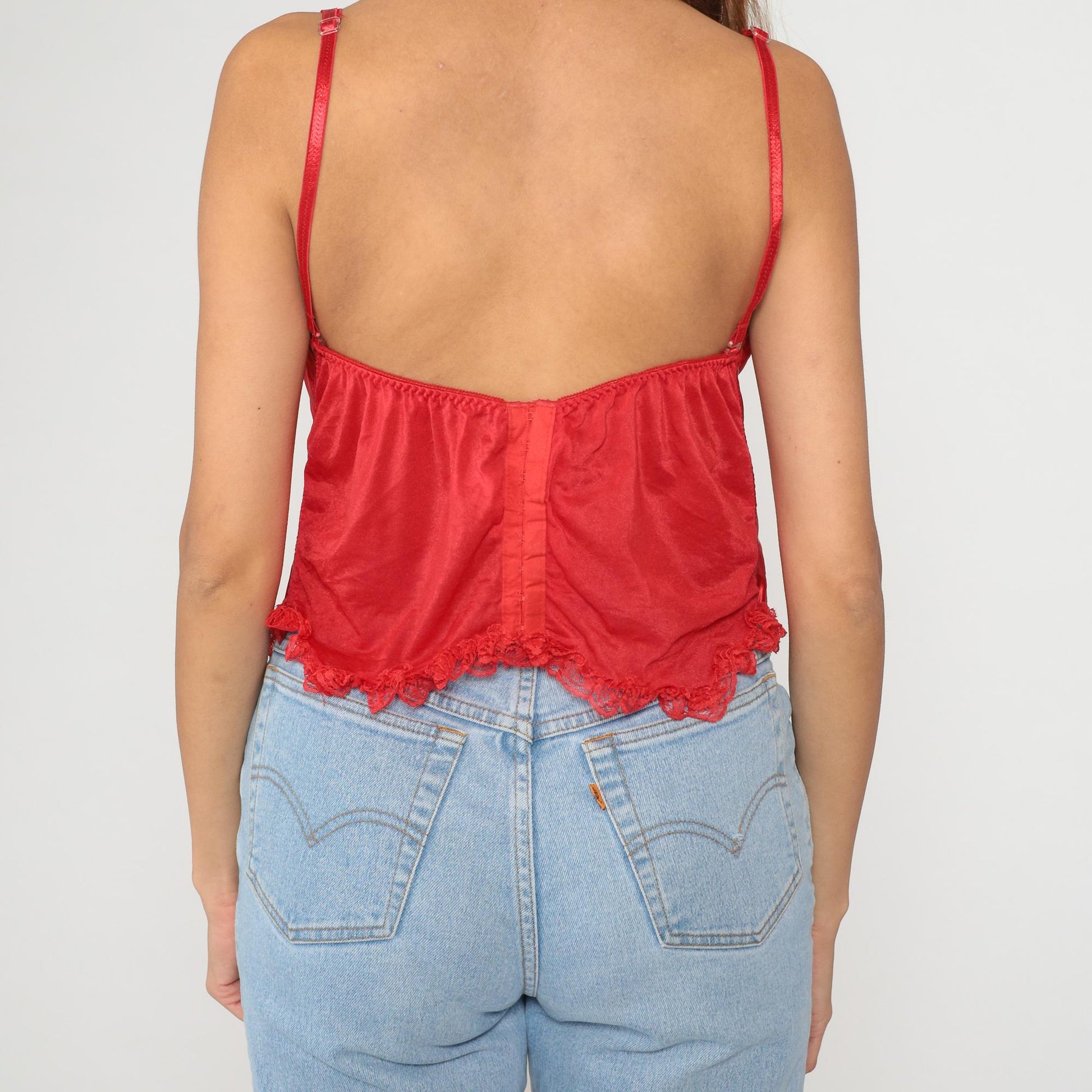 90s Fredericks of Hollywood Red Lace Camisole V-Neck Spaghetti Strap Medium