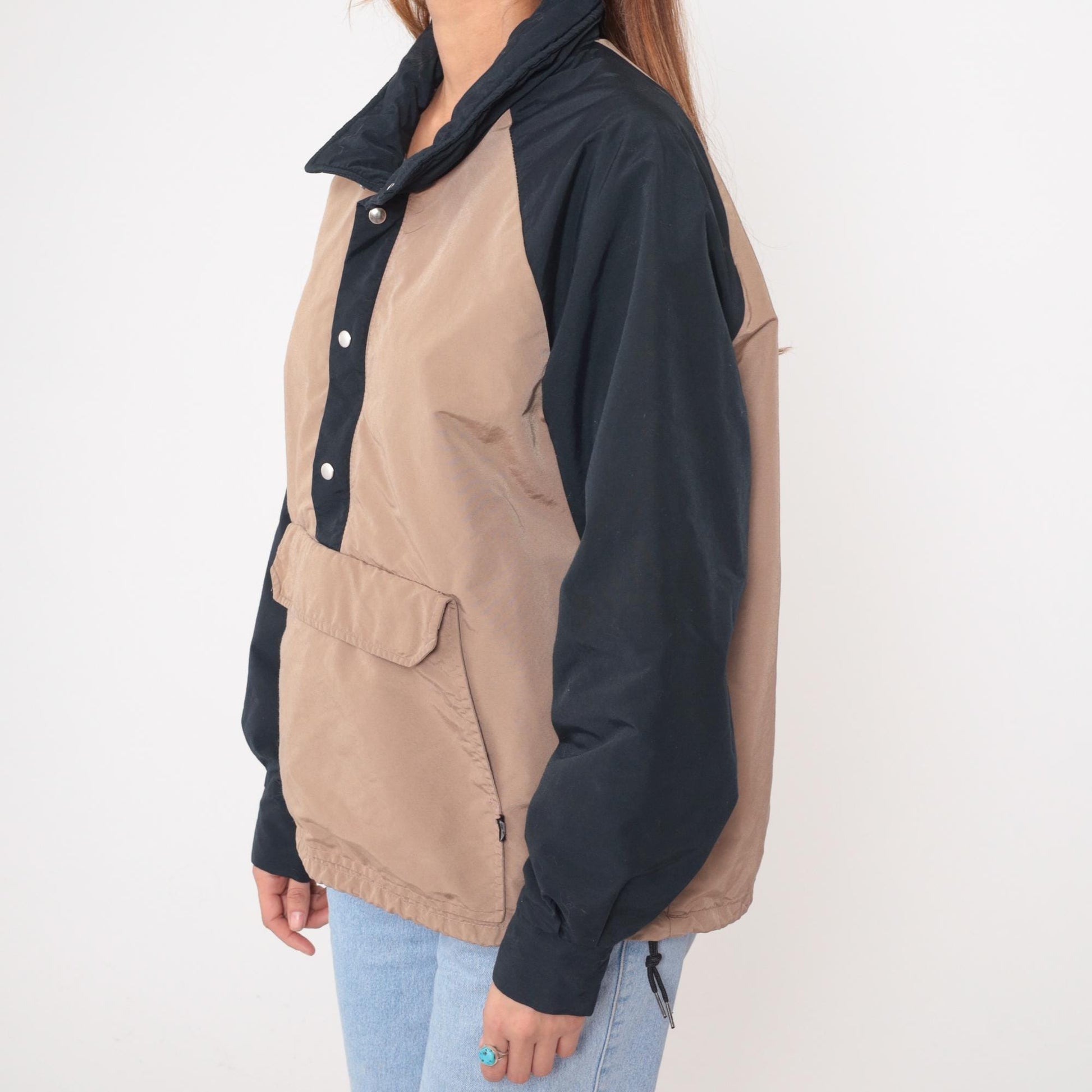 80s Jardi Colorblock Anorak Pullover Beige Navy Raglan Windbreaker Large