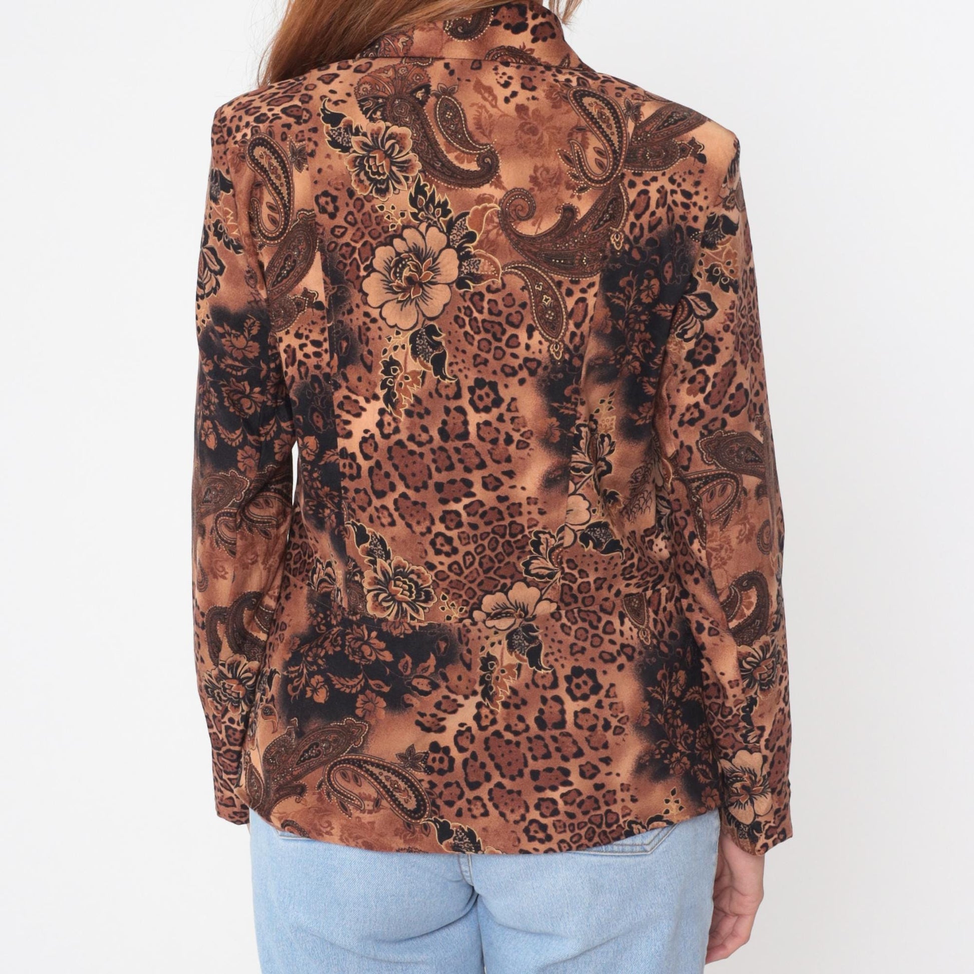 Y2K Brown Leopard Paisley Floral Zip Jacket Small S