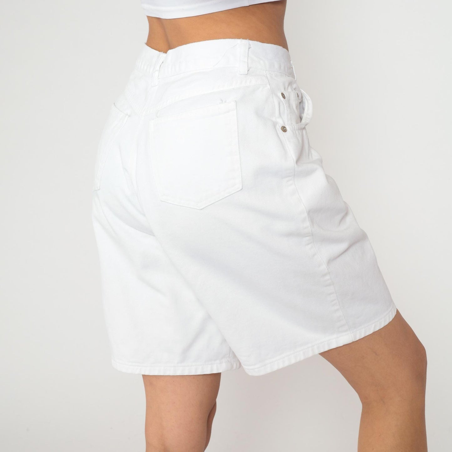90s American Weekend White Cotton Shorts High Waisted Button Fly Large L