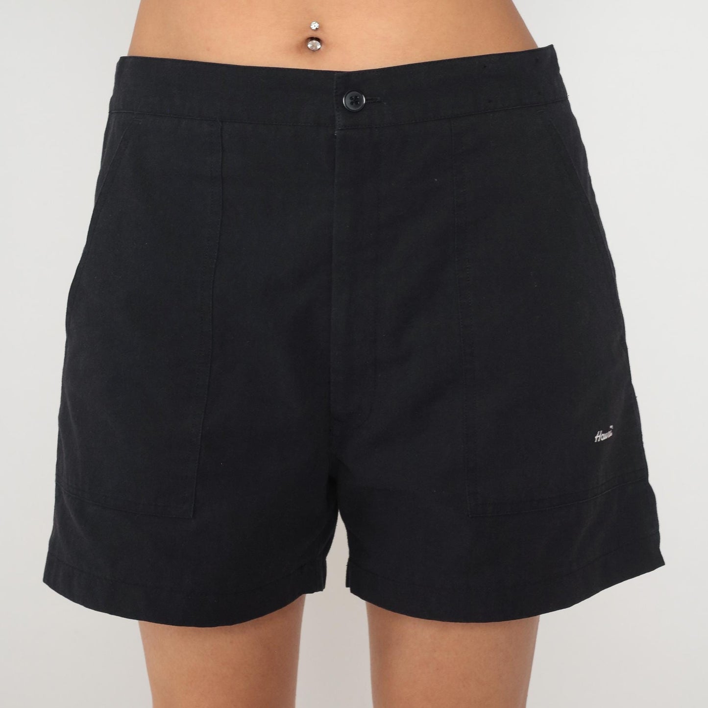 90s Sea Waves Hawaii Black Shorts Button Front High Rise Cotton Large