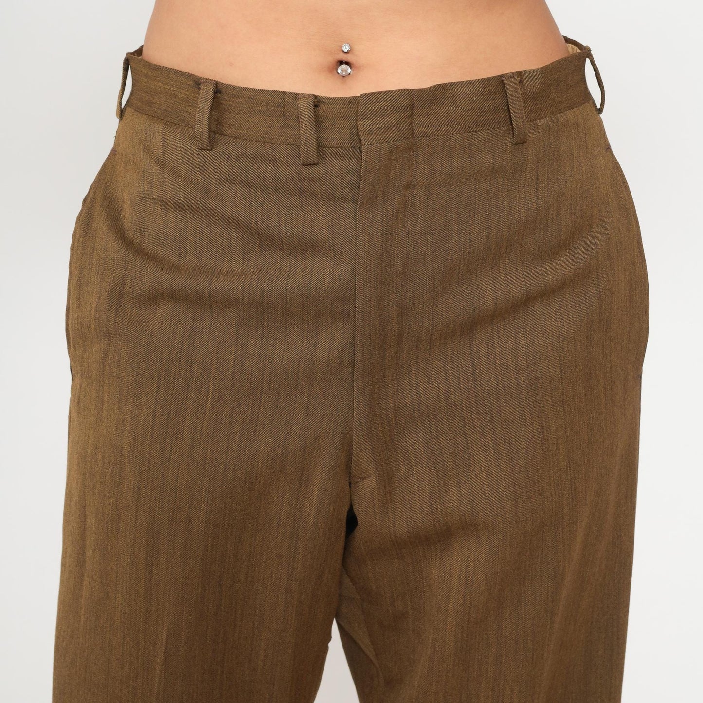 60s Brown High-Waist Straight-Leg Trousers Flat Front Tailored Medium