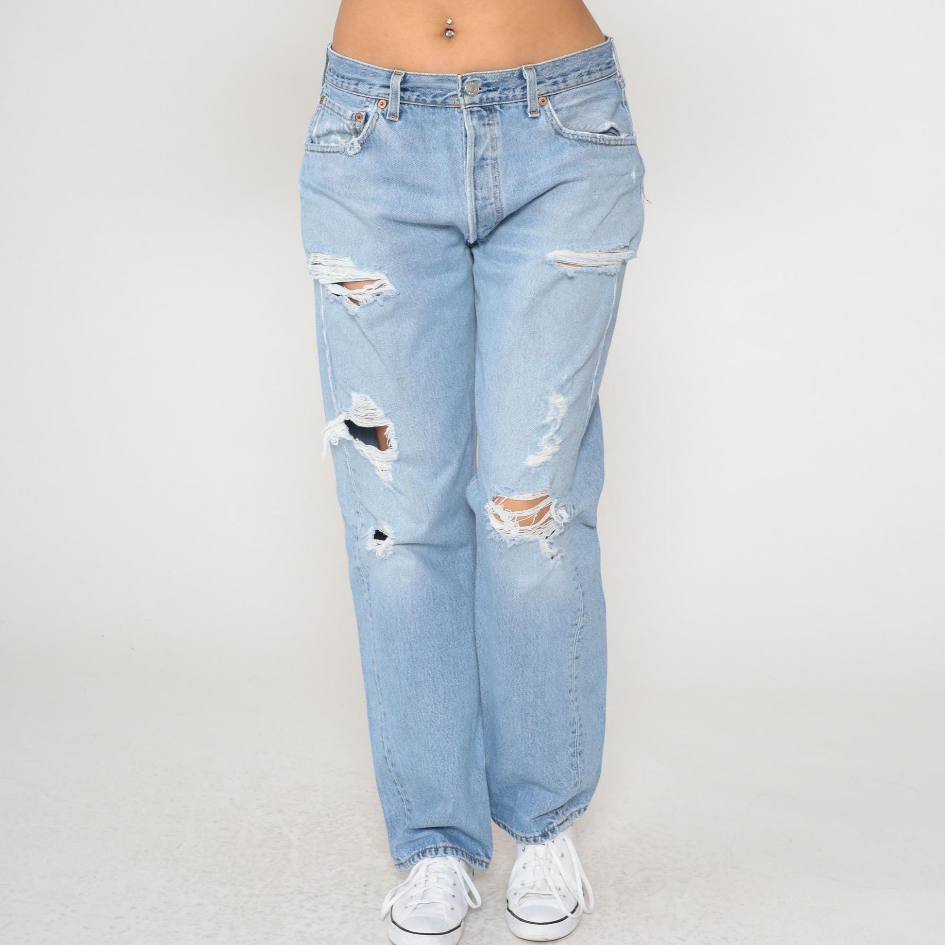 90s Levi's 501 Light Blue Distressed Denim Jeans Straight Leg 34