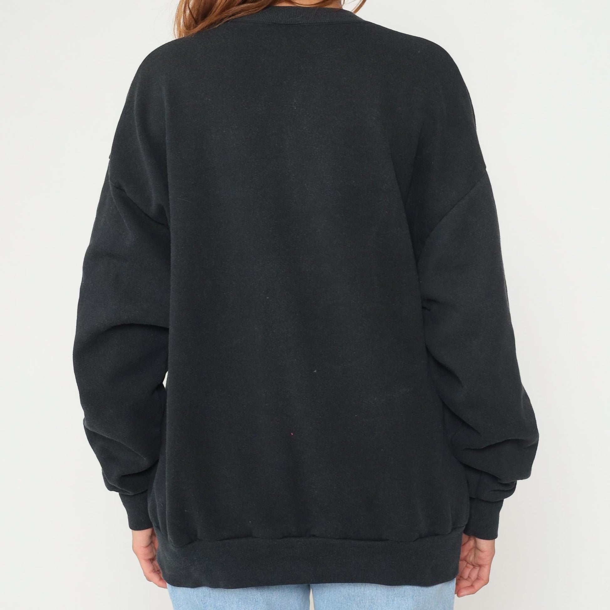 90s Jerzees Black Crewneck Sweatshirt Ribbed Cuffs Extra Large XL