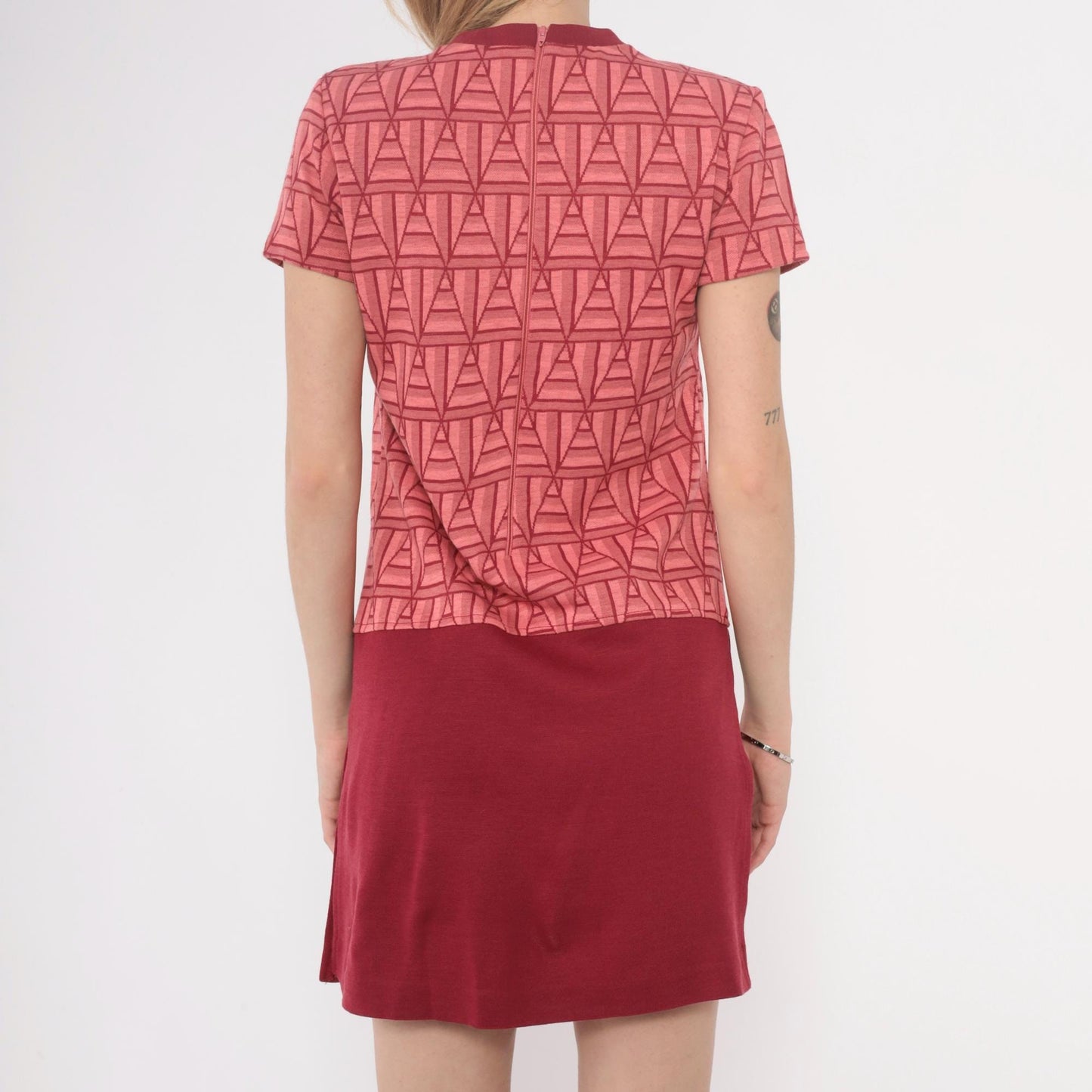 60s Coral Geometric Shift Dress Mini Knee-Length Mod Space Age Pink Extra Small XS