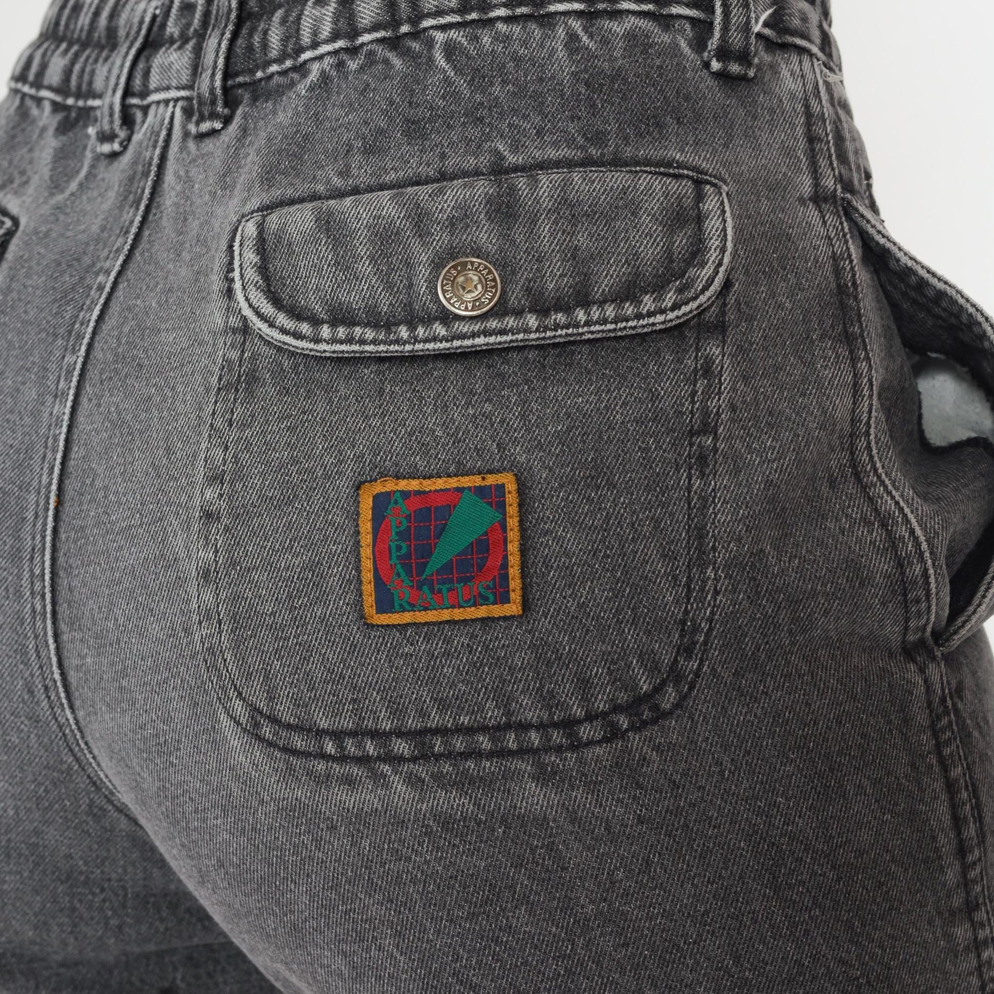 80s Apparatus Denim Joggers Gray Acid-Washed High-Waisted Tapered Ankle Cuff Medium