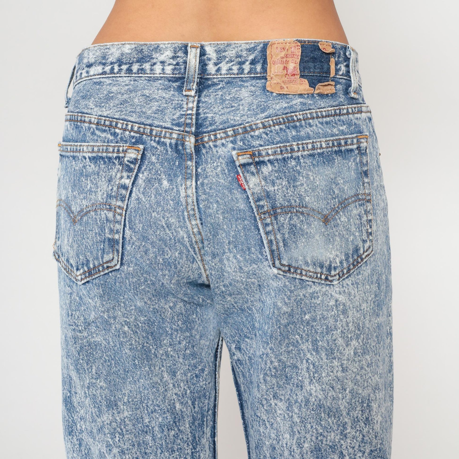 90s Levi's 501 Acid Wash Jeans High Waisted Straight Leg Light Blue Large