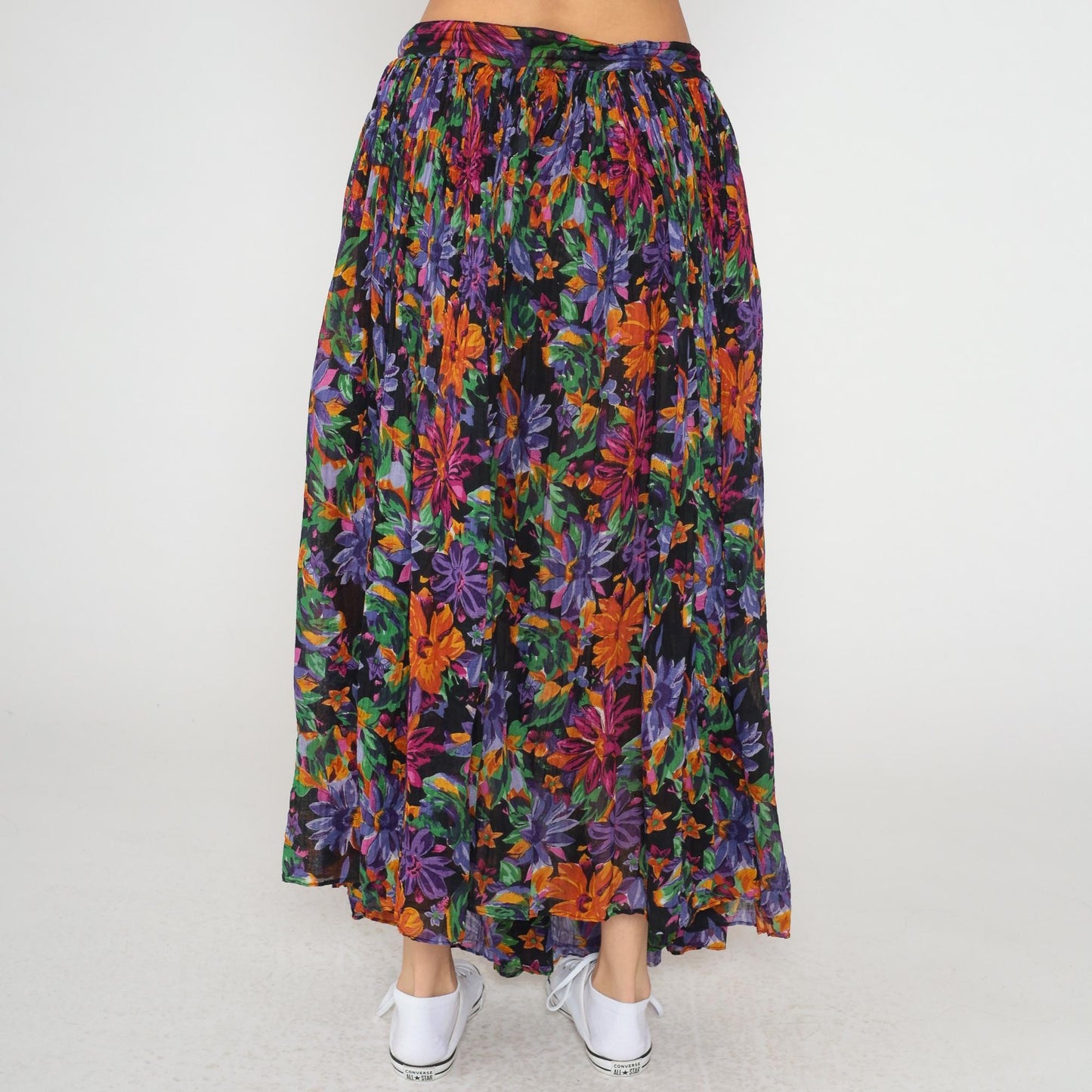 90s Short Circuit Floral Maxi Skirt Gauze Tiered Elastic Waist Medium Large