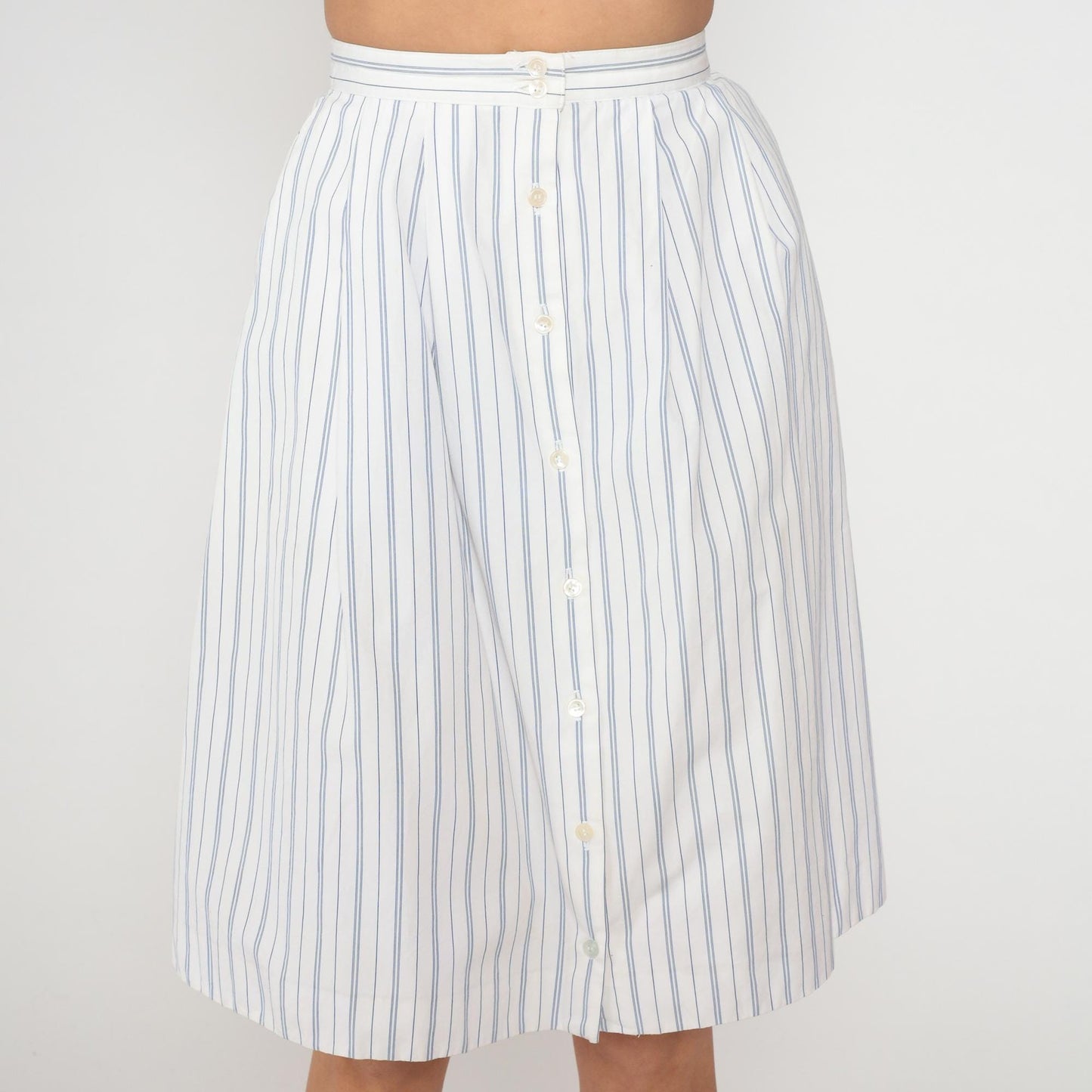 90s Hunters Run White Blue Striped A-Line Skirt Cotton Extra Small XS