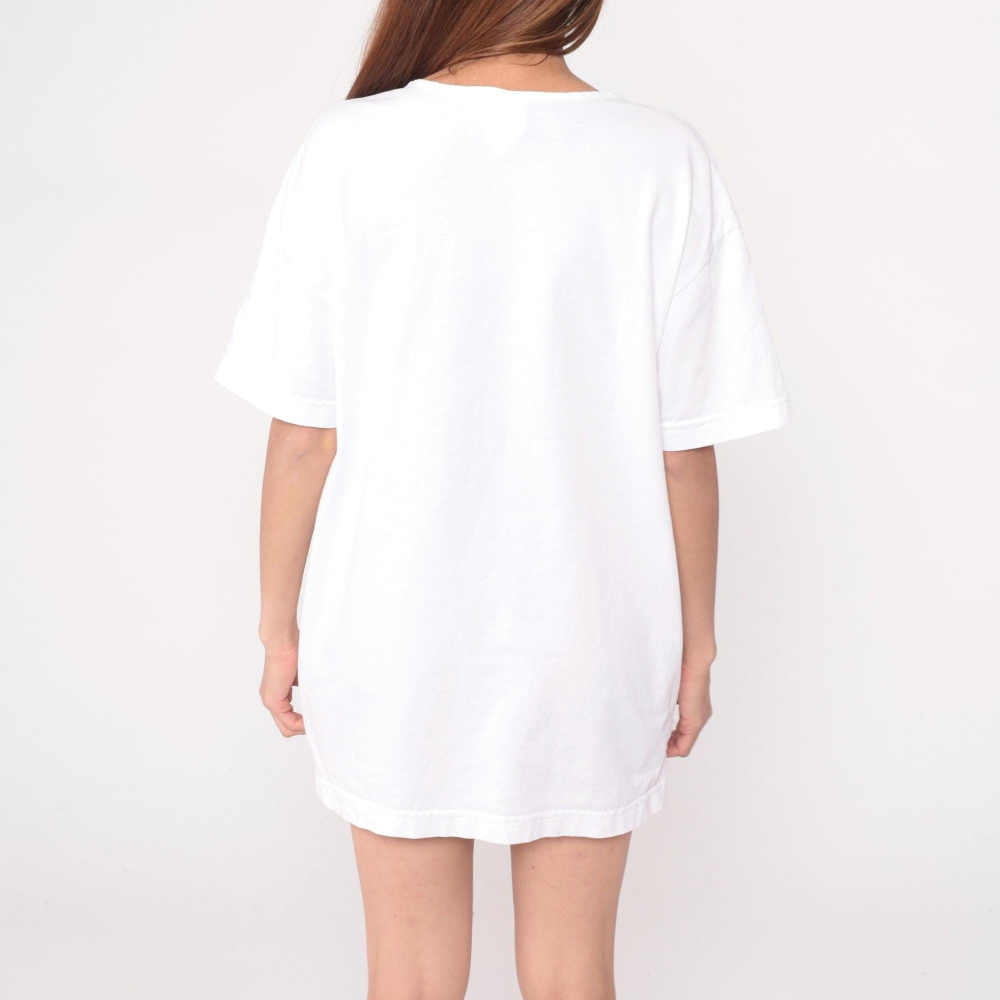 90s Hot Cotton Floral Embroidered White T-shirt V-Neck Medium M
