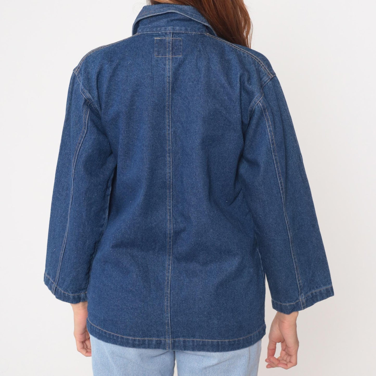 80s High Sierra Denim Chore Coat Blue Cotton Point Collar Small