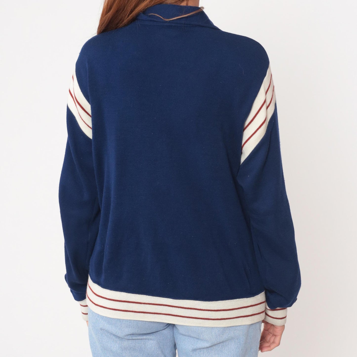 80s Winning Ways Track Jacket Navy Blue Striped Zip Windbreaker Medium
