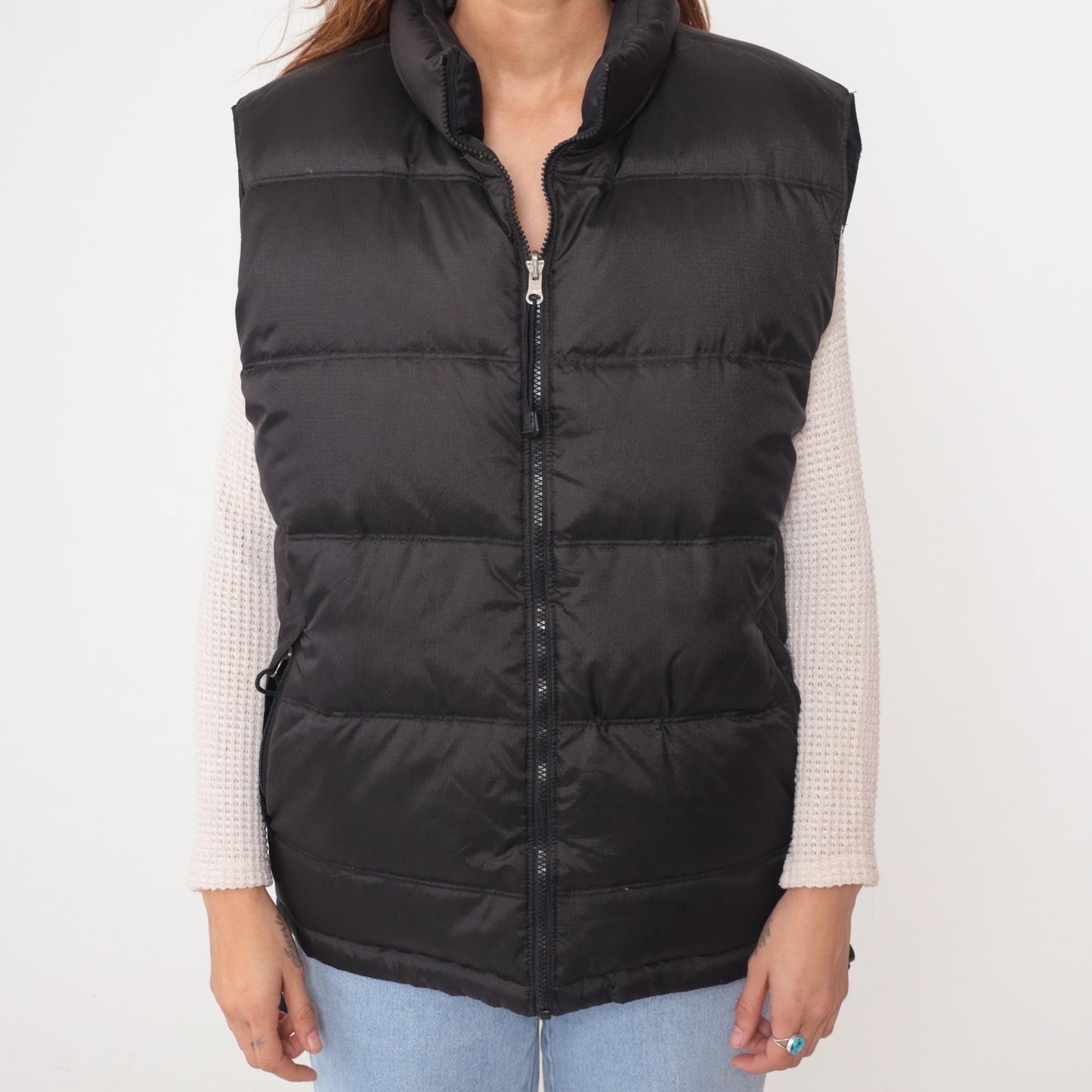 Y2K Foot Locker Black Down Puffer Vest Funnel Neck Medium M