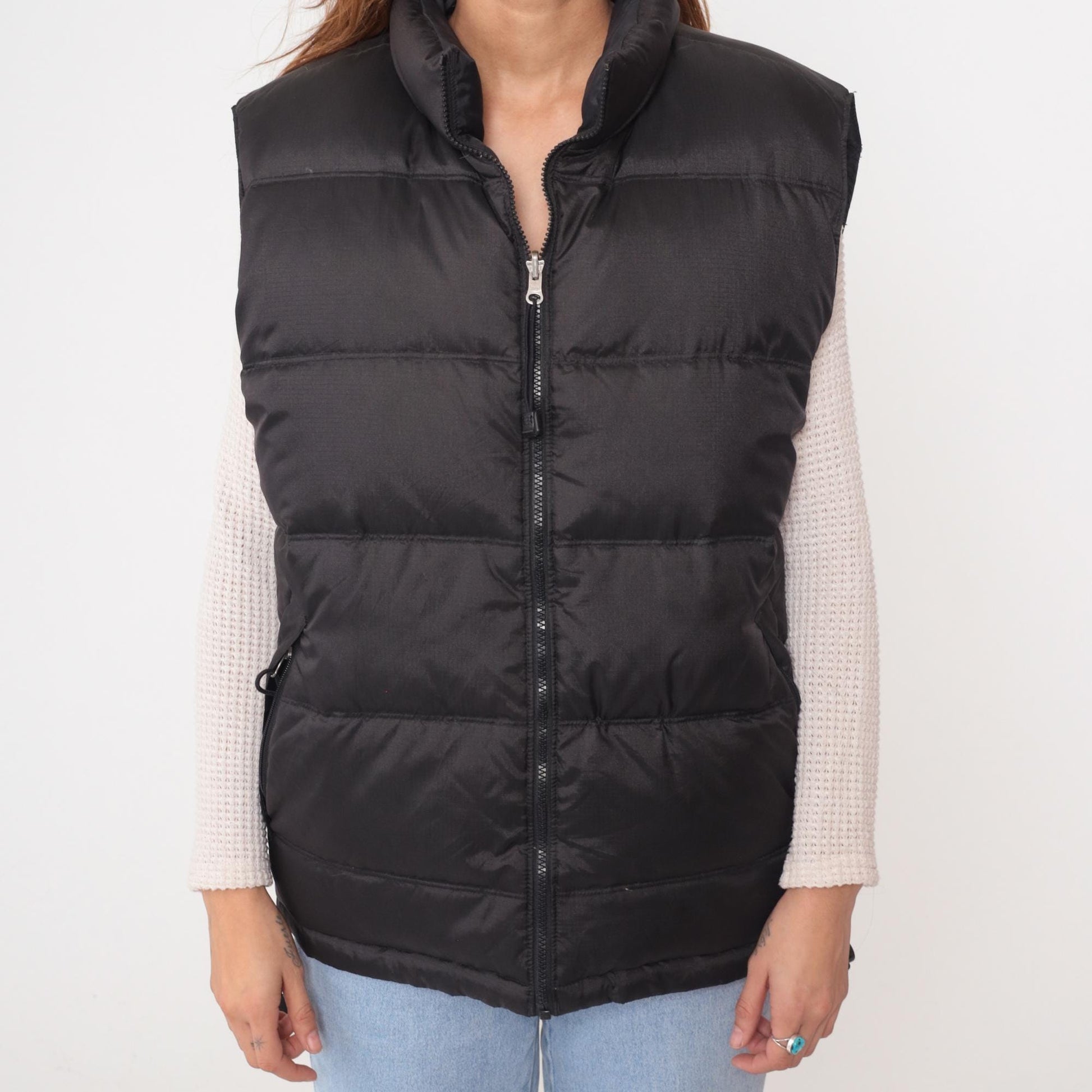 Y2K Foot Locker Black Down Puffer Vest Funnel Neck Medium M