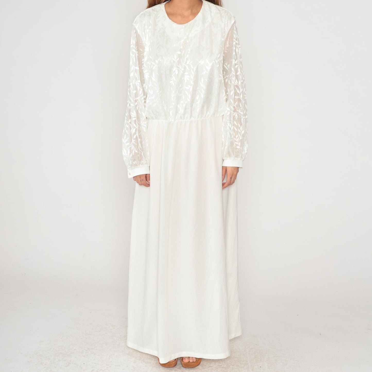 90s Anthony Richards White Maxi Dress Embroidered Floral Lace Plus Size XXL